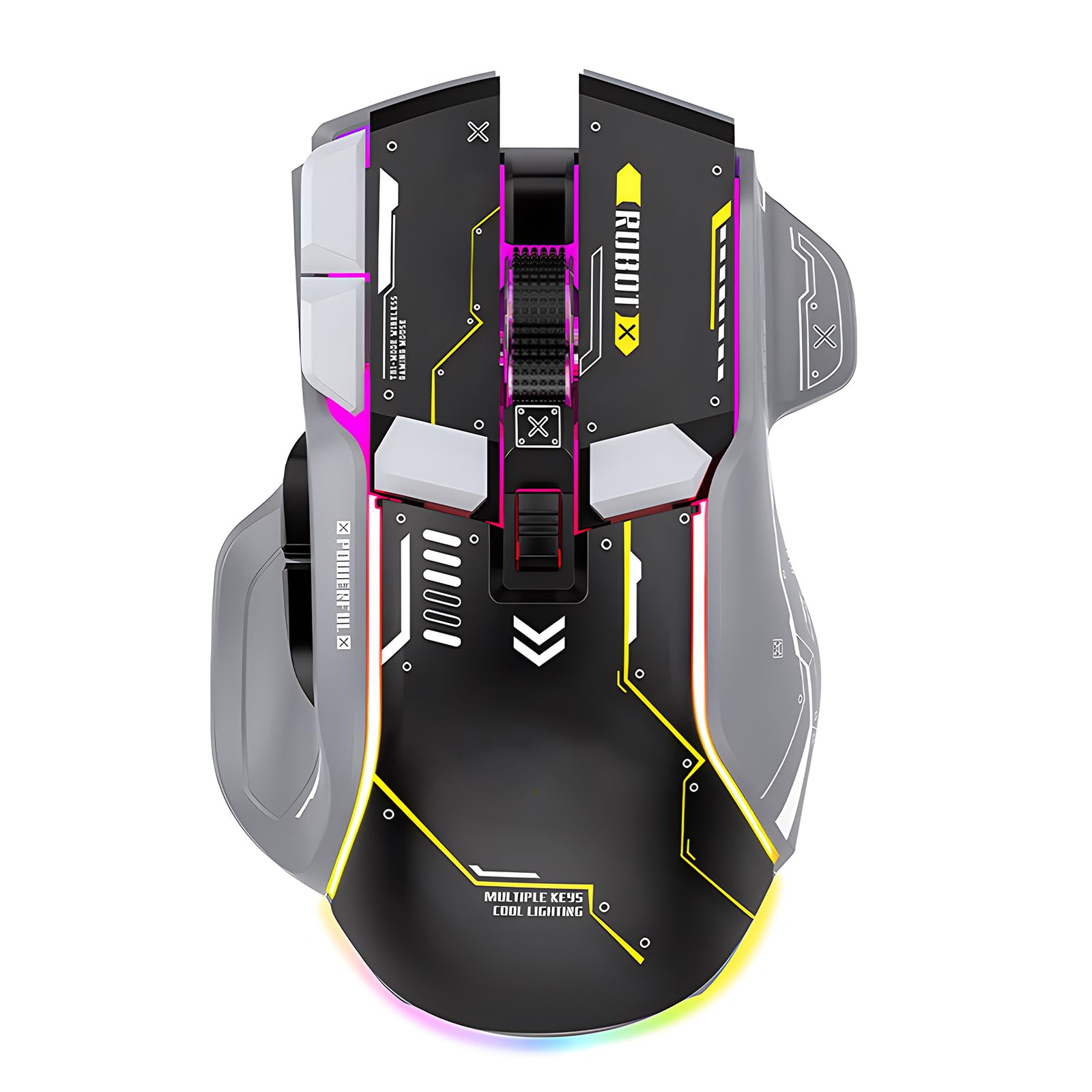 Kabellose Gaming Maus mit Dreifach-Modus 5 Einstellbaren DPI 2.4G Drahtlos Leise Wiederaufladbar Blendendes Licht für PC Computer Laptop Arbeiten Büro (Schwarz)