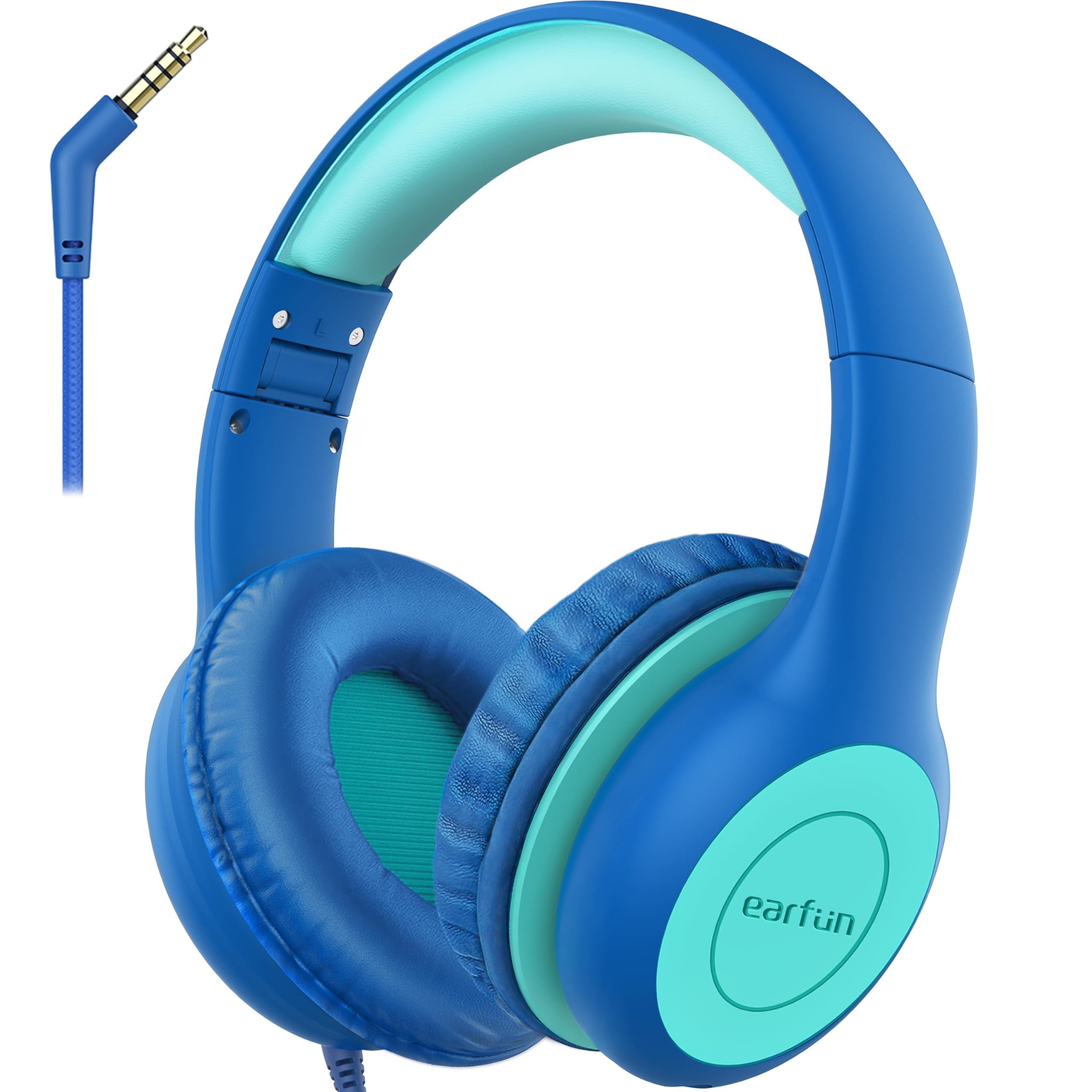 EarFun Kinder Kopfhörer, Kopfhörer Kinder mit Kabel, 85dB Lautstärkenbegrenzer, HiFi Klang, faltbar, verstellbar, Mic, Audio-Sharing, Over-Ear Kinderkopfhörer für Schule/Tablet/Reisen, Blau-Grün