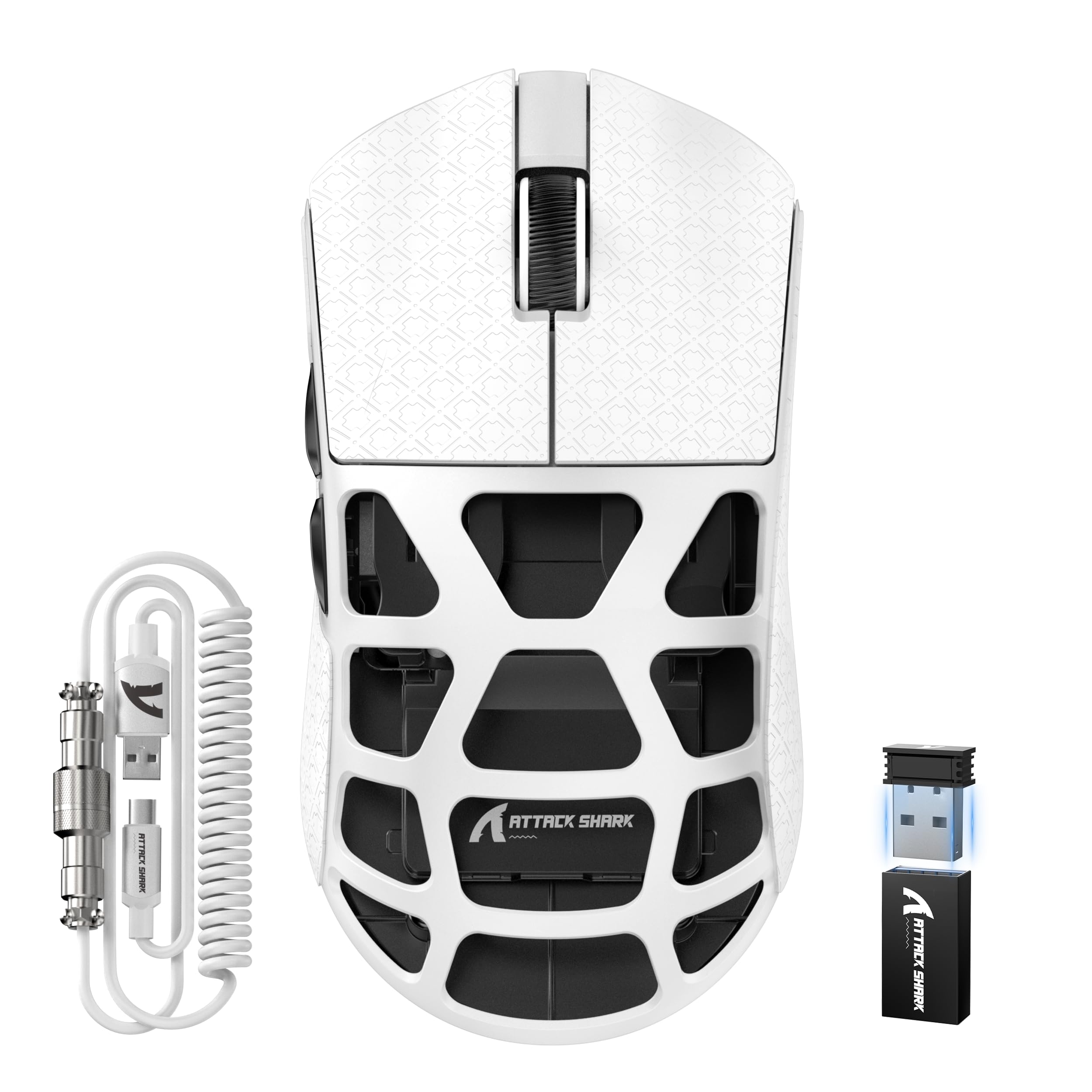 ATTACK SHARK R3PRO 46g Superlight Magnesiumlegierung Maus, 8000Hz Kabellose Abfragerate, 26000 DPI, 2,4G/BT/Kabelgebundene Gaming-Mouse, PixArt PAW3395-Sensor G502, mit Spiralkabel, PC/Mac, Weiß