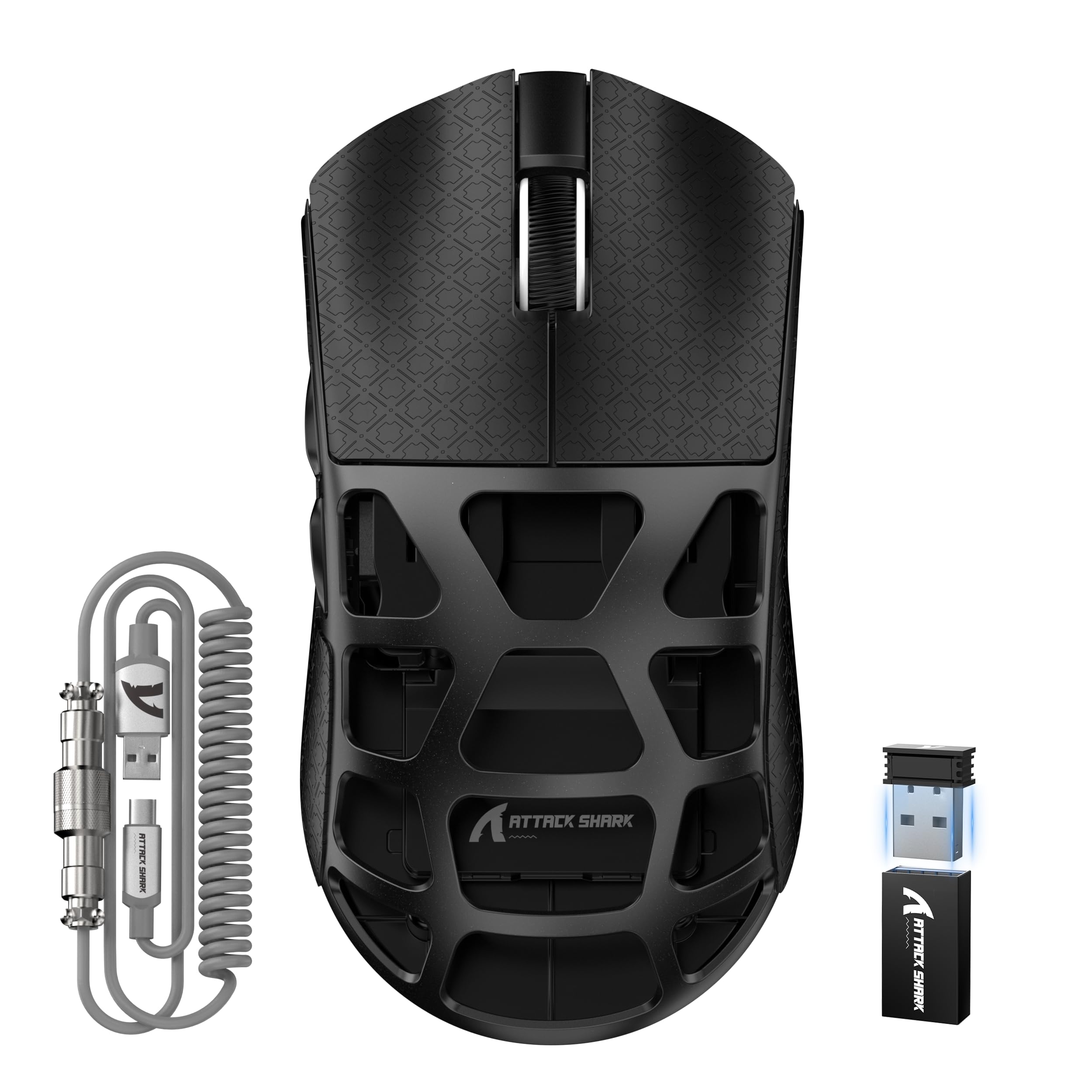 ATTACK SHARK R3PRO 46g Superlight Magnesiumlegierung Maus, 8000Hz Kabellose Abfragerate, 26000 DPI, 2,4G/BT/Kabelgebundene Gaming-Mouse, PixArt PAW3395-Sensor G502, mit Spiralkabel, PC/Mac, Schwarz