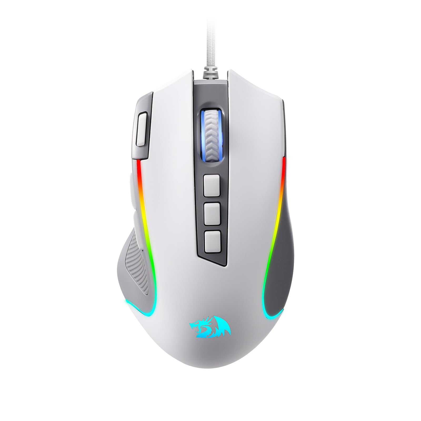 Redragon M612 RGB Gaming Maus, 8000 DPI kabelgebundene optische Maus mit 11 programmierbaren Tasten & 5 Hintergrundbeleuchtungsmodi, Software unterstützt, Rapid Fire Button, Grau&Weiß
