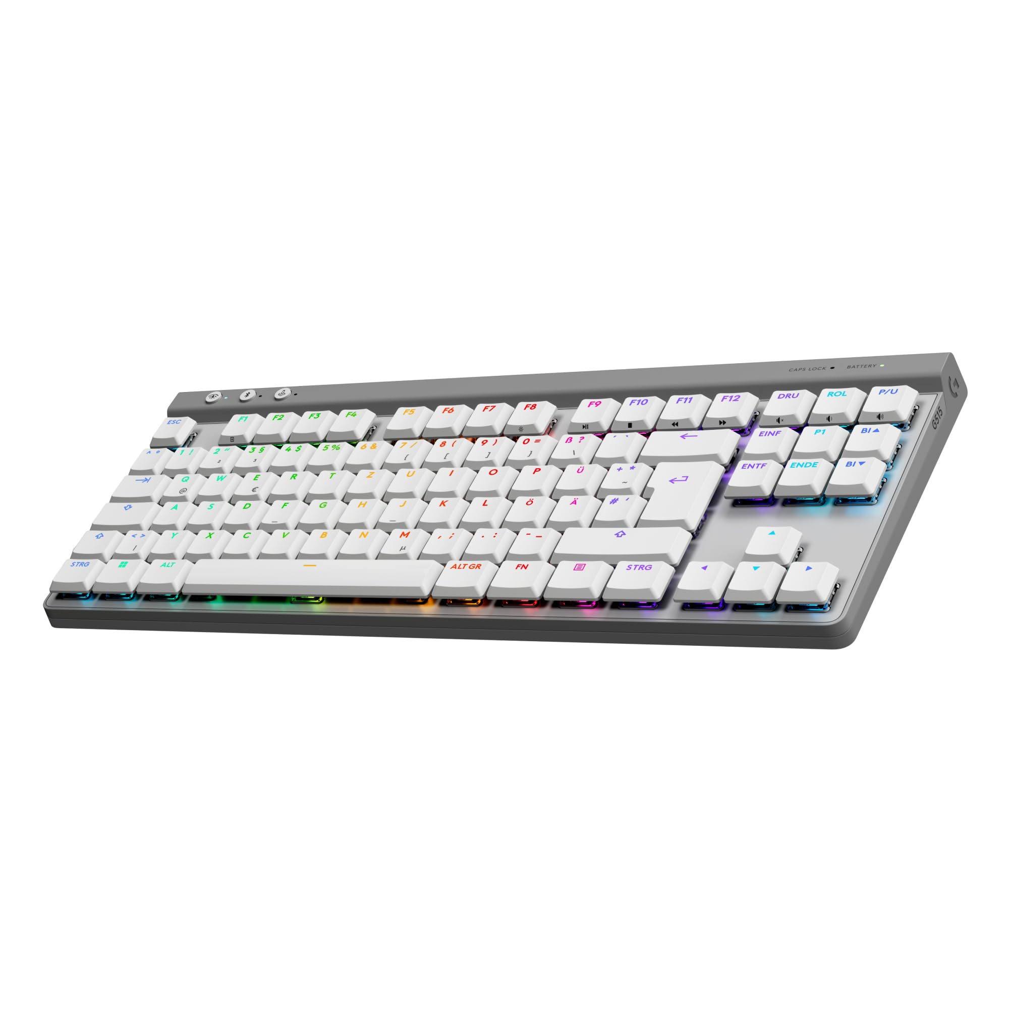 Logitech G G515 Lightspeed TKL kabellose Flache Gaming-Tastatur, LIGHTSYNC RGB, dünnes Profil ohne Ziffernblock, PBT-Tastenkappen, taktile mechanische Switches, Deutsches QWERTZ-Layout - Weiß