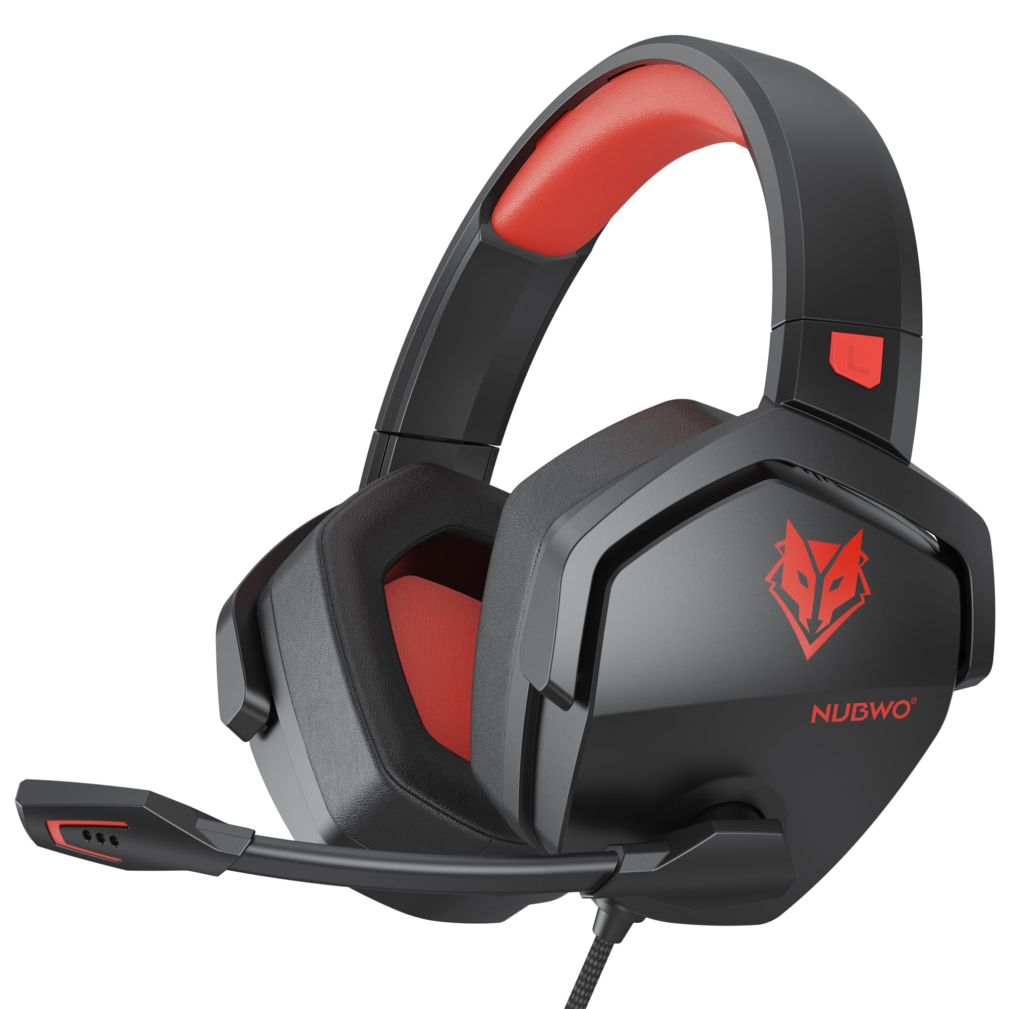 NUBWO N16 Gaming Headset – Mikrofon mit Geräuschunterdrückung, Stereo Sound und Komfortables Design für PS5, PS4, Xbox One, NS, PC, Laptop und Mac - Rot