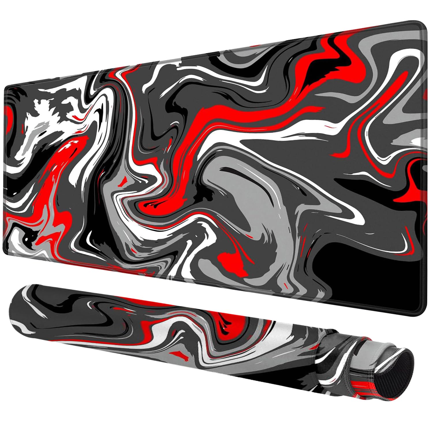 Rcege Großer Mauspad für Schreibtisch - Gaming-Mauspad mit genähten Kanten, Nicht rutschender Unterlage, Schreibtischmatte für Tastatur und Maus (Abstract Red,600L x 300B mm)