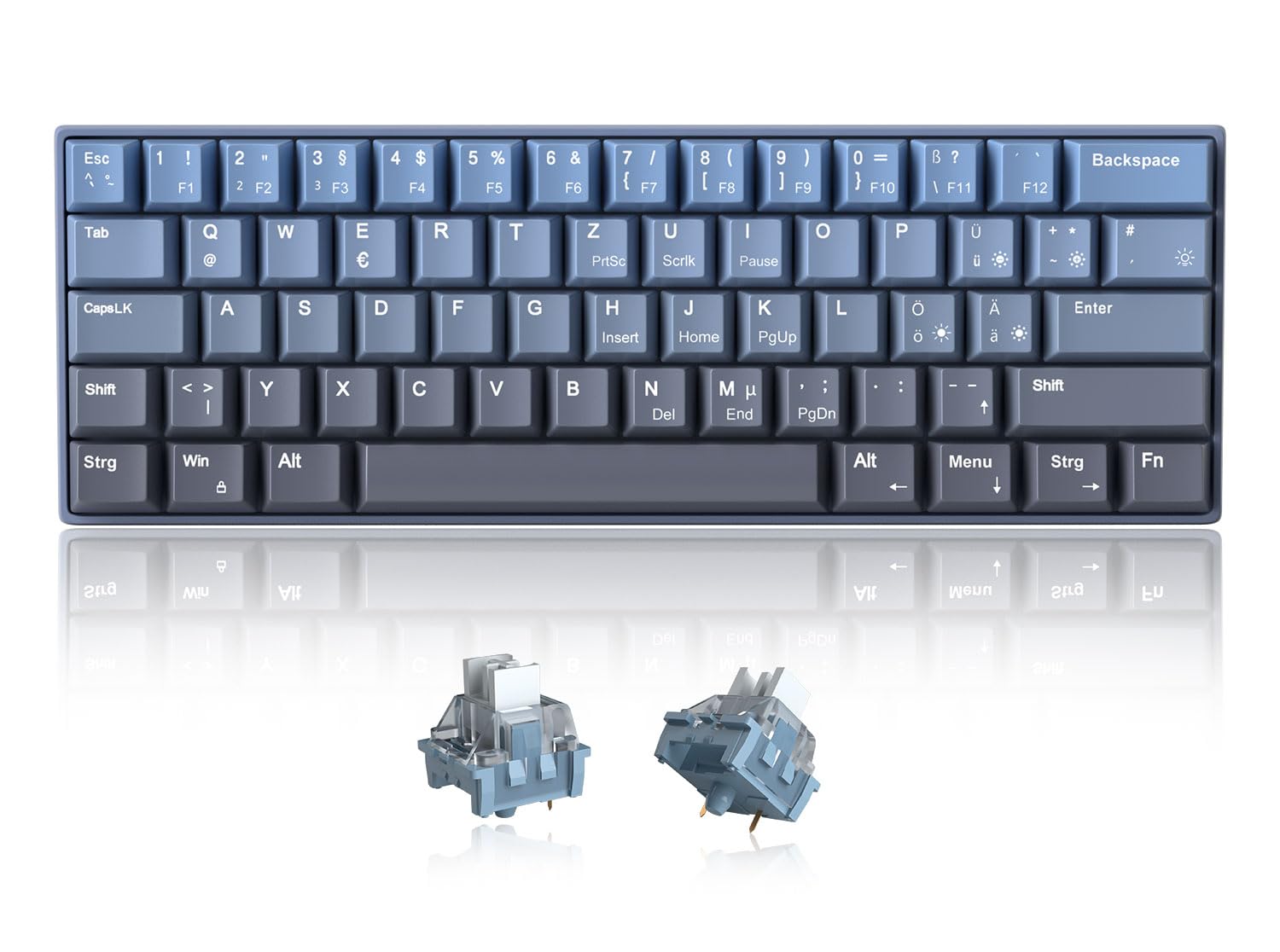MageGee MK-STAR61 60% Mechanische Tastatur DE Layout, Hot-Swap-fähige kabelgebundene RGB-Gaming-Tastatur mit Farbstoff-Sublimationstastenkappen, vorgeölten Schaltern, Eva-Schaum für Mac/Win (blau)