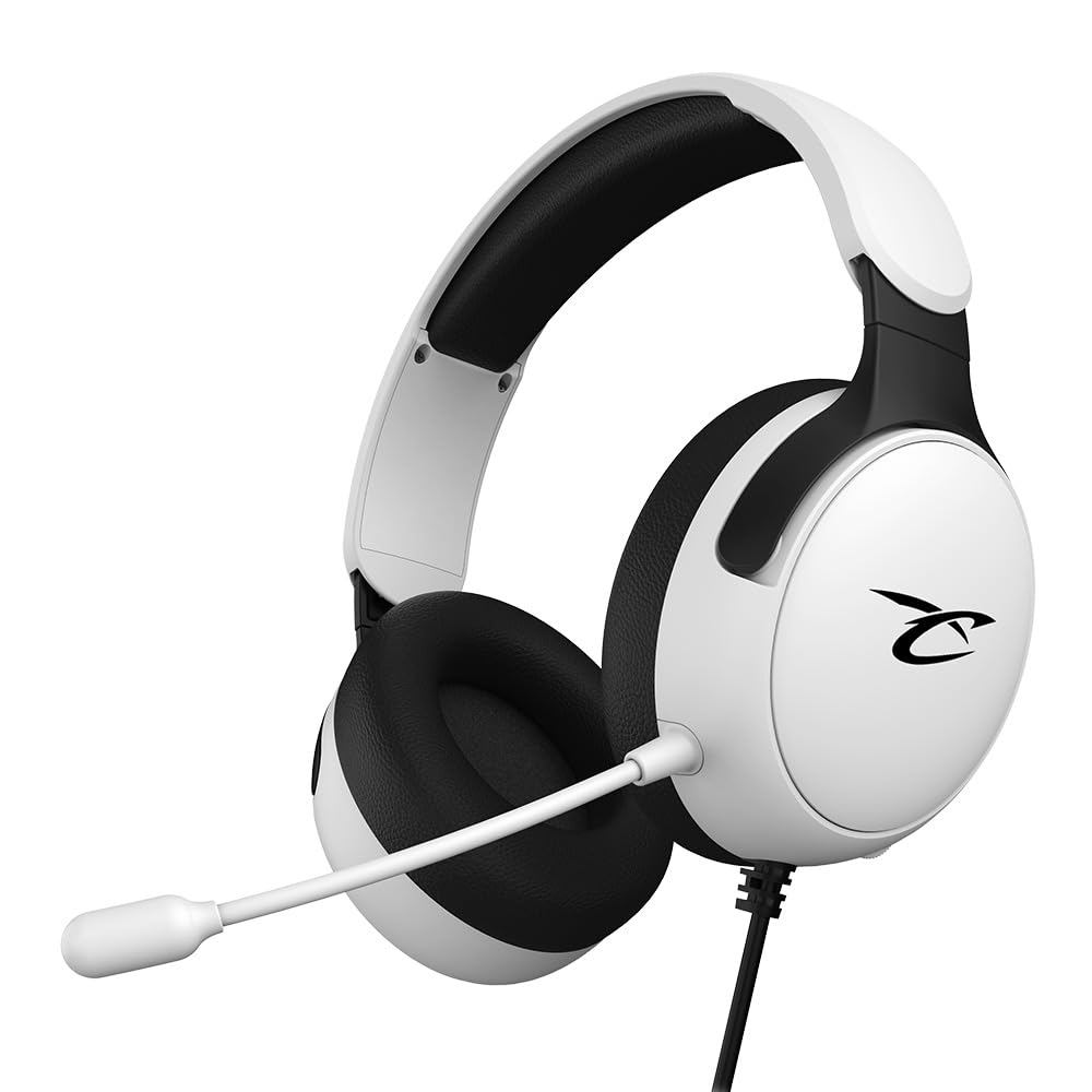 SUBSONIC - Astra Gaming-Headset für PS5 PS4 PC Xbox, Gaming-Kopfhörer mit 40-mm-Lautsprecher, neigbares Mikrofon, integrierte Lautstärkeregelung und Stummschalttaste - Weiß und Schwarz.