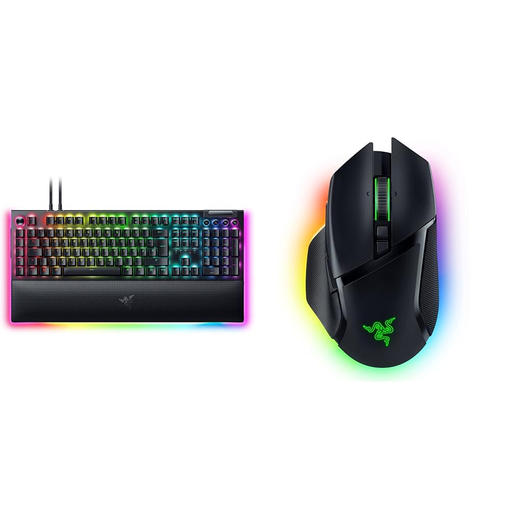 Razer BlackWidow V4 Pro (Green Switch) - Mechanische Gaming-Tastatur & Basilisk V3 Pro - Anpassbare kabellose Gaming-Maus HyperScroll Tilt Wheel