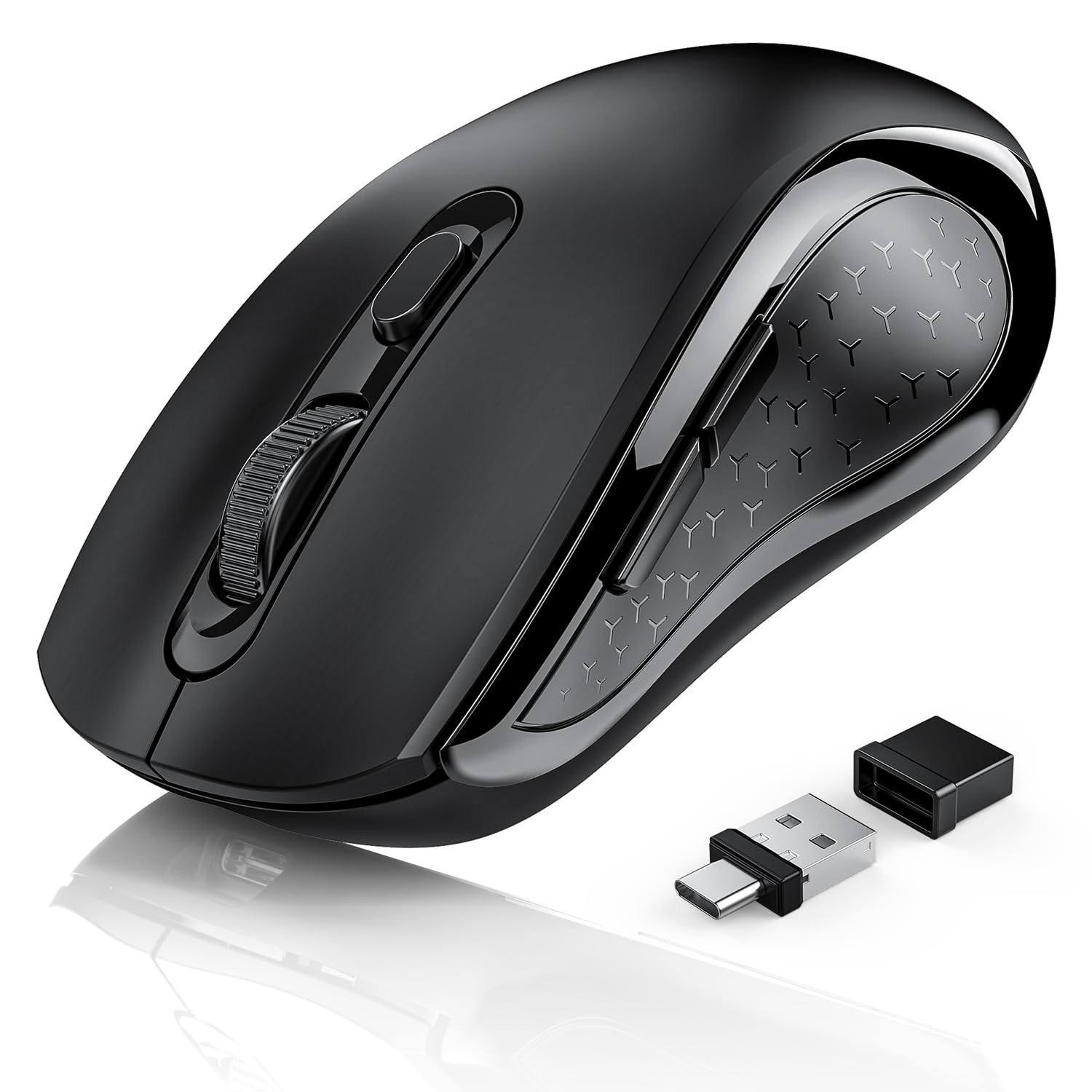 Computer-Maus für PC-aufladbare 2.4GHz Optische (Bluetooth+USB+USB C) Modi Wireless Mice- 800/1200/1600DPI 6 Tasten für Laptop Computer PC