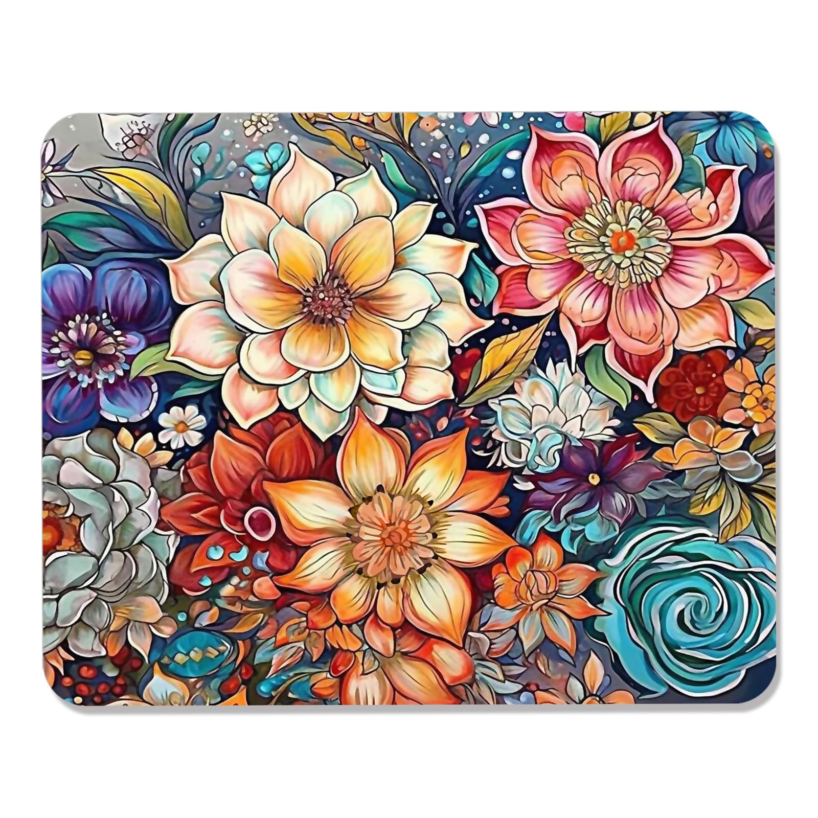 BOLELAW Hochpräzises Mauspad 260 x 210 mm - Das rutschfeste Allround-Pad mit robuster Naht für Gaming, Design und Büro am Computer, Laptop, Computer, Ölgemälde-Blumen