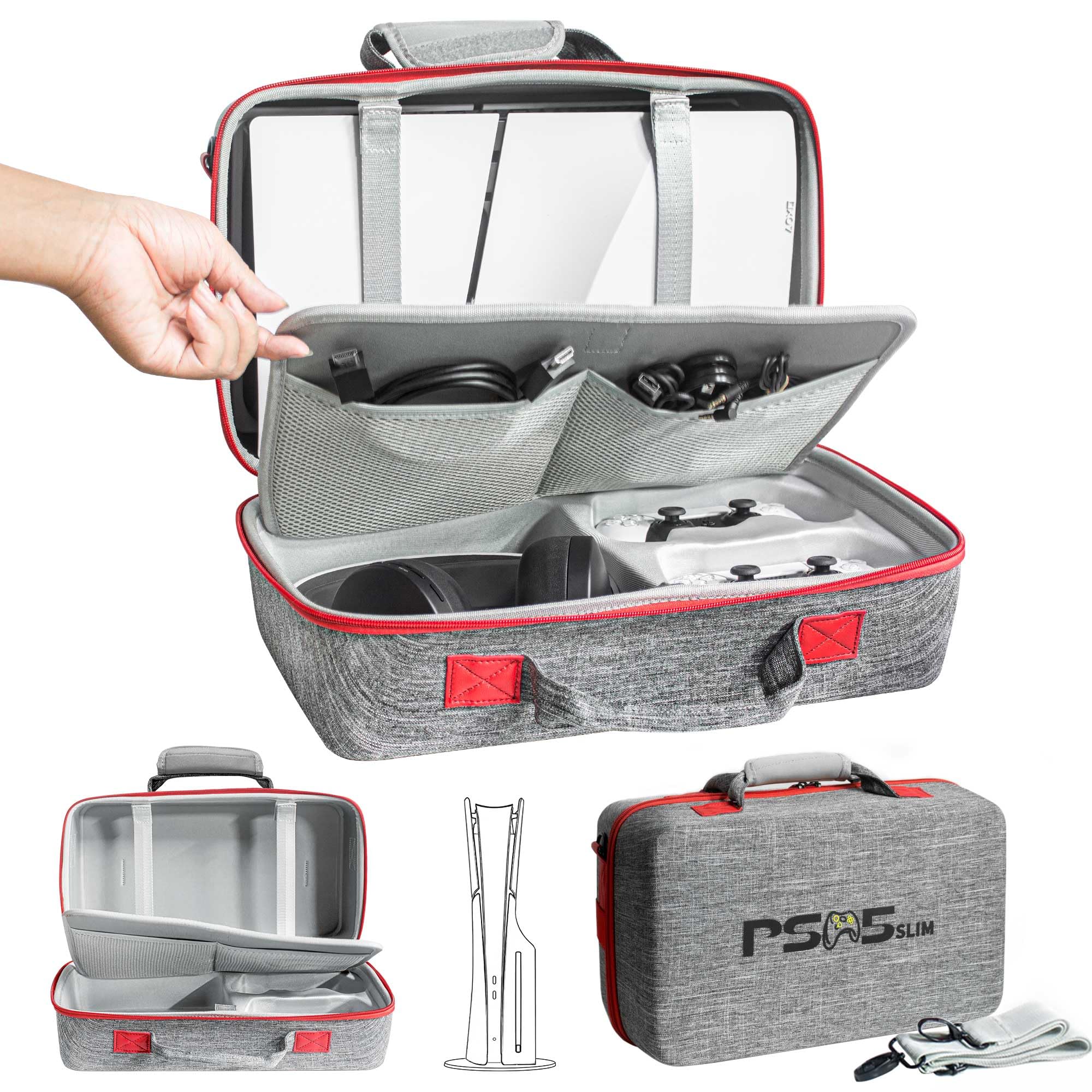 ASNOMY PS5 Slim Tragetasche,Stoßfest Tasche Kompatibel mit Nur PS5 Slim Disc/Digital Edition, Handtasche Tragetasche für Playstation-Controller, PS5-Spiele, Gaming-Headset, und Zubehör