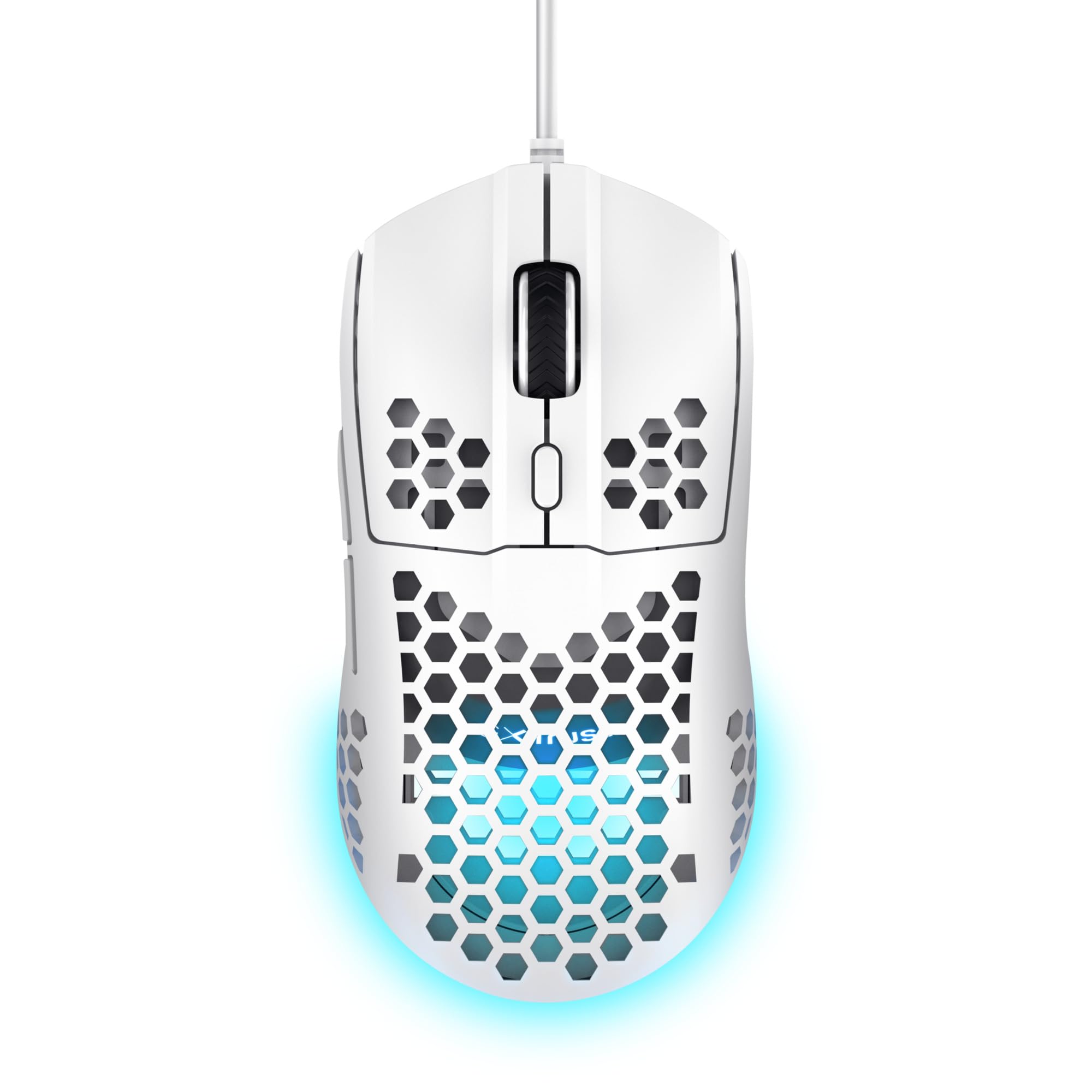 Trust Gaming GXT 928 Helox Gaming Maus, Ultraleichte Kabelgebundene USB Maus 65g, Einstellbare DPI (200-6400), Optischer Sensor, 6 Programmierbare Tasten, RGB-Beleuchtung für Gaming PC MMO - Weiß