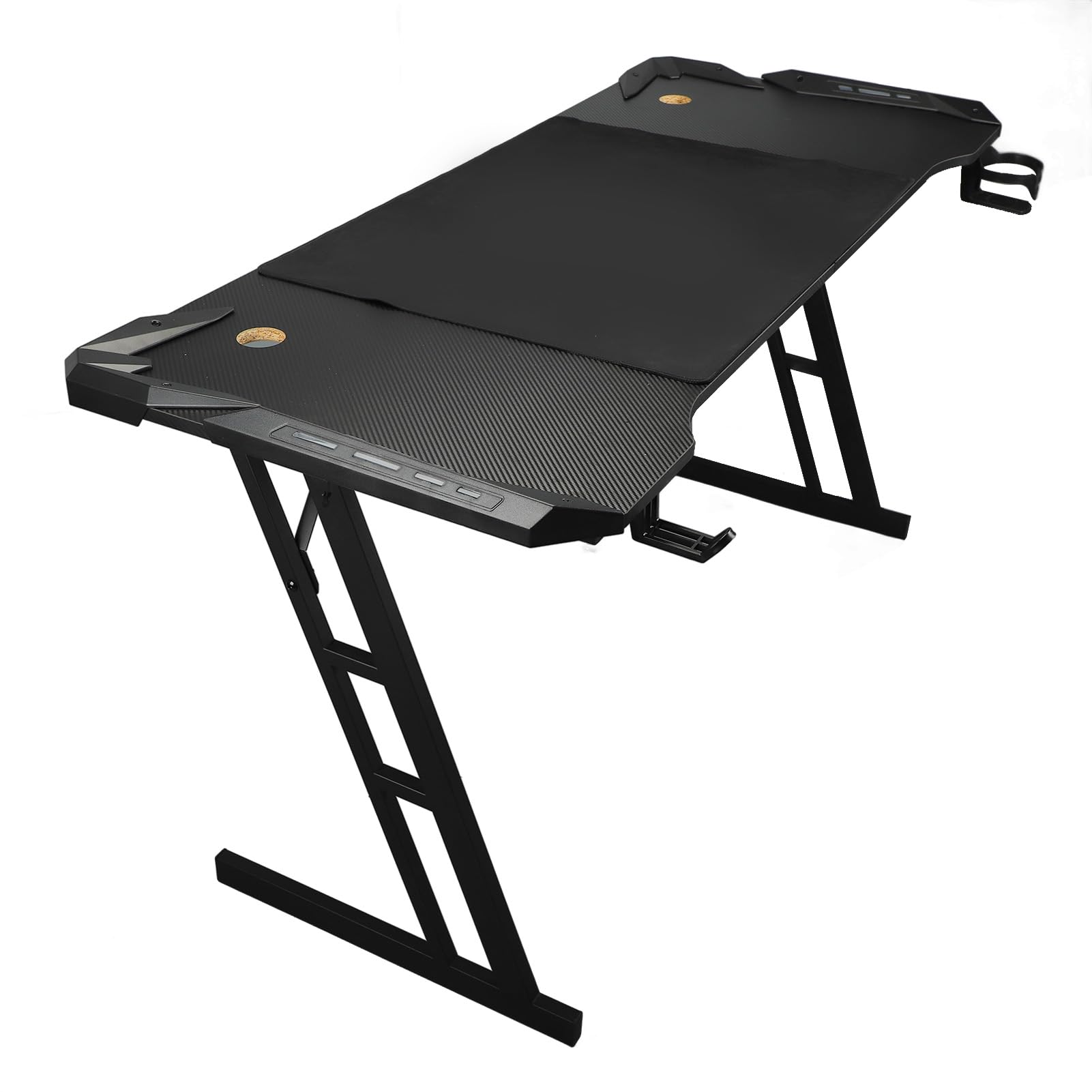 Pyhodi Gaming-Schreibtisch mit Umgebungsbeleuchtung, Abnehmbarer LED-Computerarbeitsplatz mit Stahlbeinen für zu Hause, 140 X 59 cm Großer Schreibtisch, Getränkehalter, Headset-Halter,