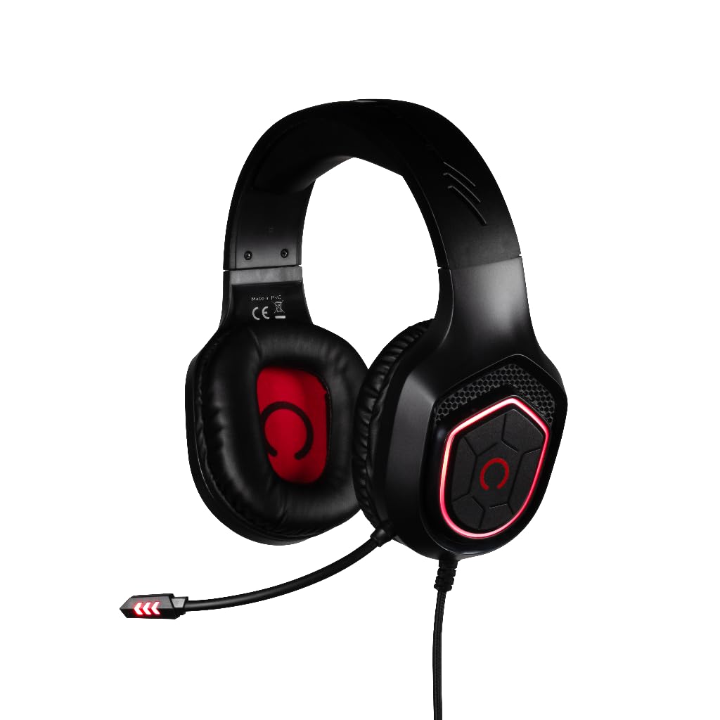 Konix Kabelgebundenes Gaming-Headset Oberon PC, PS5, Switch 2, Xbox - 50 mm Lautsprecher - Hochempfindliches Mikrofon - Rote LED-Beleuchtung - Schwarz