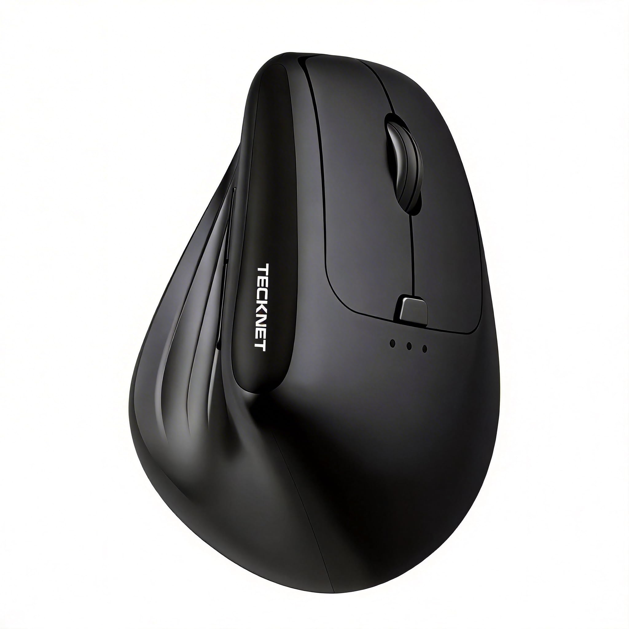 TECKNET RGB Wiederaufladbar Ergonomische Maus Kabellos, 2,4 GHz+Bluetooth Vertikale Maus, 11 RGB-Beleuchtungsmodi, 6 Einstellstufen bis 4800DPI, Multi-Device, Vertical Maus für Windows, macOS, Schwarz