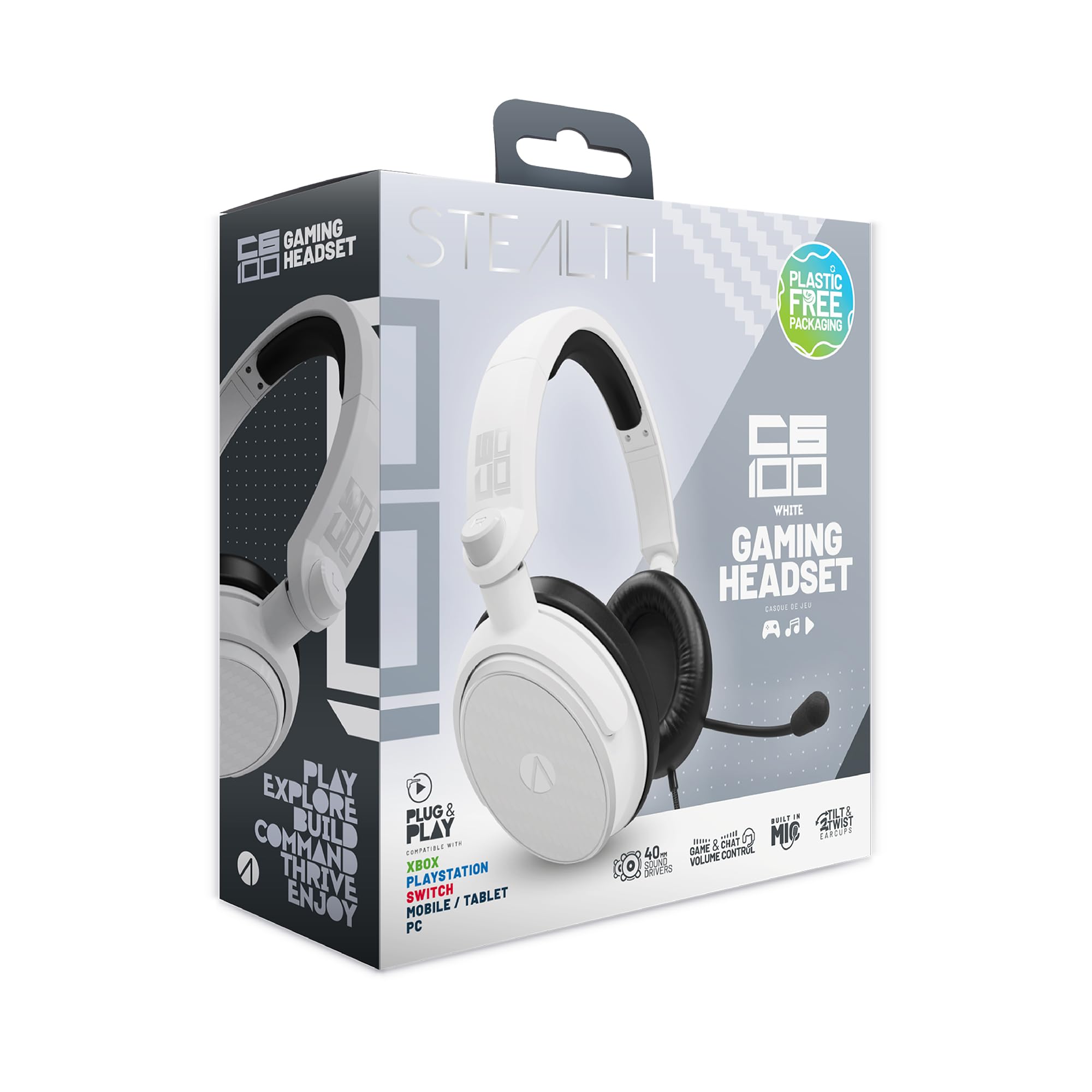 STEALTH C6-100 Gaming-Headset, weiß, Multi-Plattform, kompatibel mit Xbox One, Serie S/X, PS4/5, Switch, PC, Handy und Tablet mit leistungsstarken 40-mm-Lautsprechern, 3,5-mm-Klinkenstecker