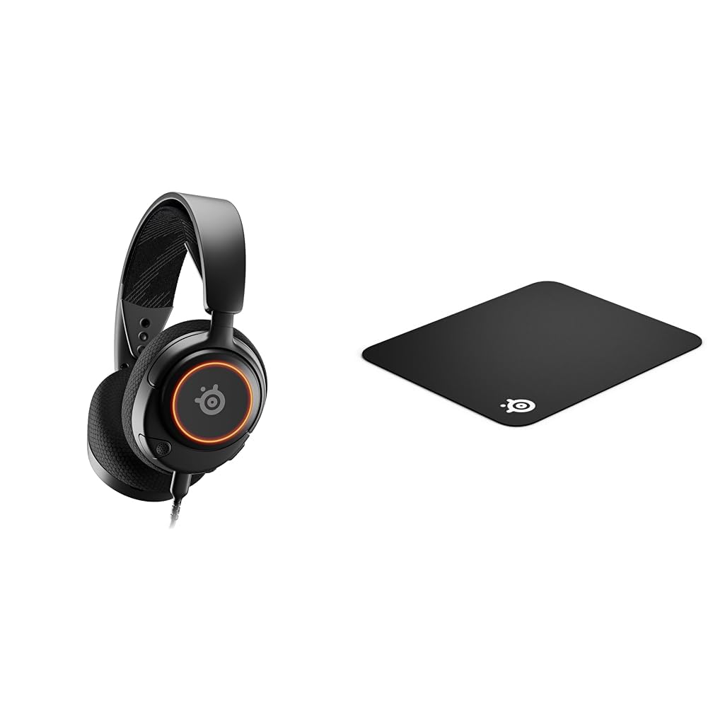 SteelSeries Arctis Nova 3 - Multi-System Gaming-Headset – Hi-Fi-Treiber & QcK - Gaming-Mauspad - Stoff - Gummiunterseite - Schwarz (320mm x 270mm x 2mm)