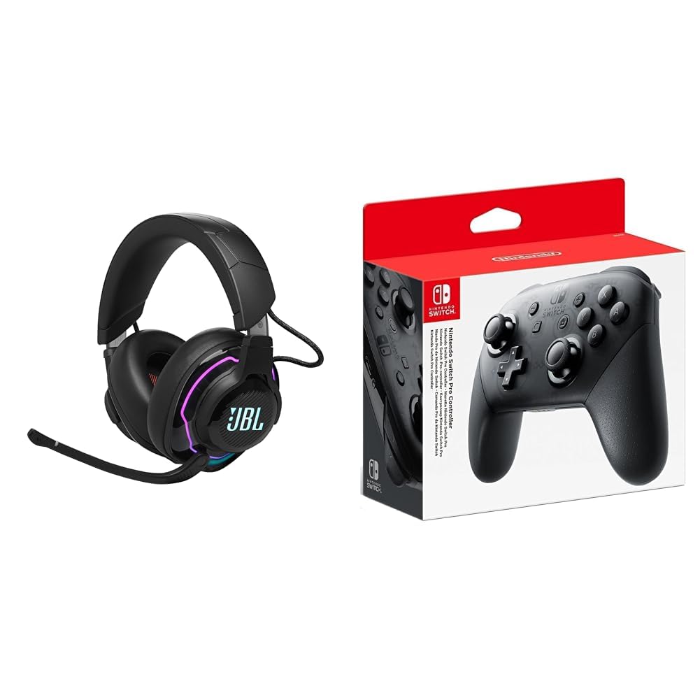 JBL Quantum 910 Over-Ear Gaming Kopfhörer – Wireless 2,4 GHz, Bluetooth 5.2 und 3,5 mm Klinke – Mit Head-Tracking-Funktion, ANC und 39 Stunden Akkulaufzeit – Schwarz & Nintendo Switch Pro Controller