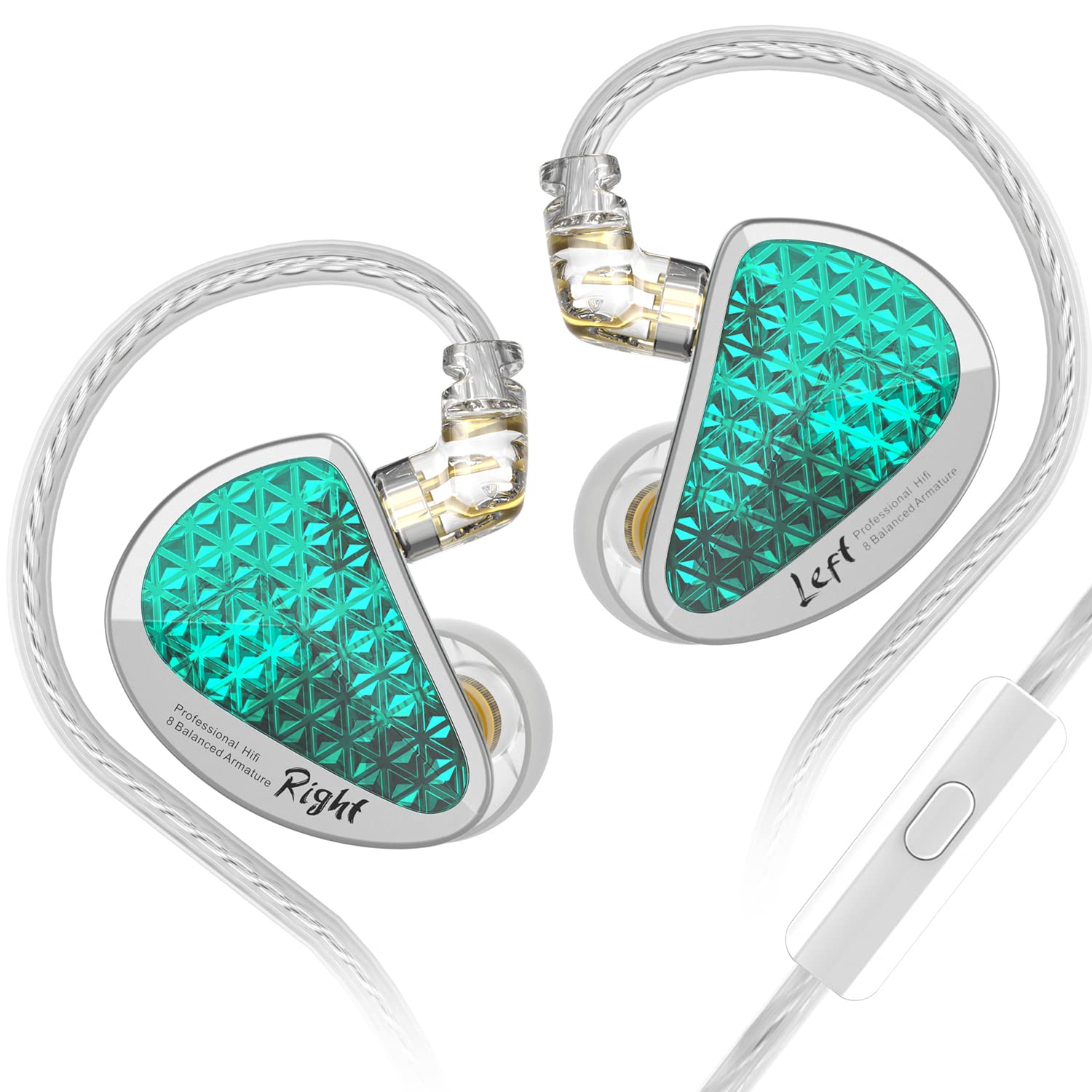 KZ AS16 Pro 8 Balance Armatures In-Ear-Monitor-Kopfhörer, HiFi-Musik-Ohrhörer für Studioaufnahmen, Stereo-Sound, Gaming-Ohrhörer, Positionierungs-Headsets (mit Mikrofon, Cyan)