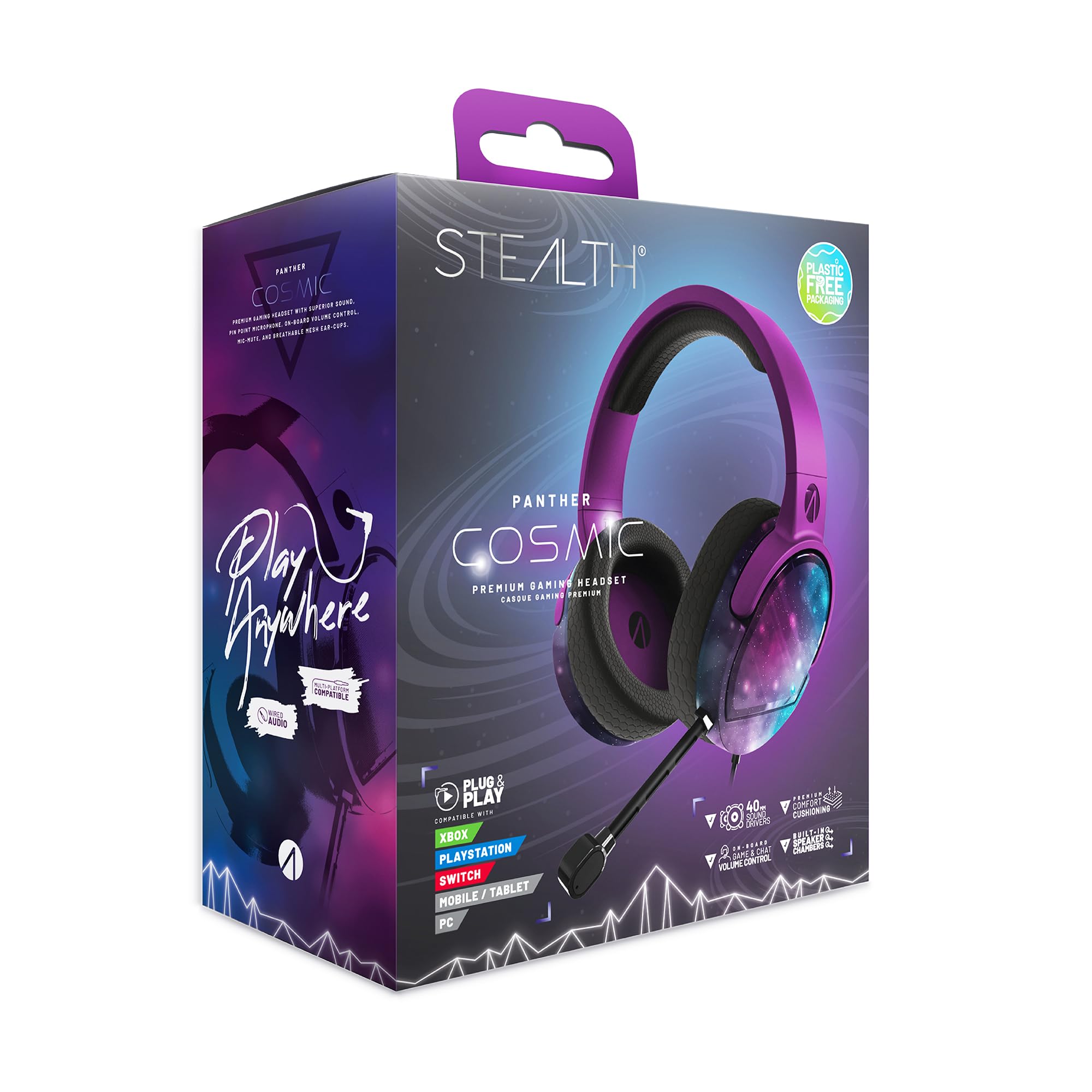STEALTH Panther Cosmic - Over Ear Gaming Headset Kompatibel mit PS4/PS5, Xbox, Switch, PC mit flexiblem Mikrofon, 3,5 mm Klinke, 1,5 m Kabel, leicht, bequem und langlebig