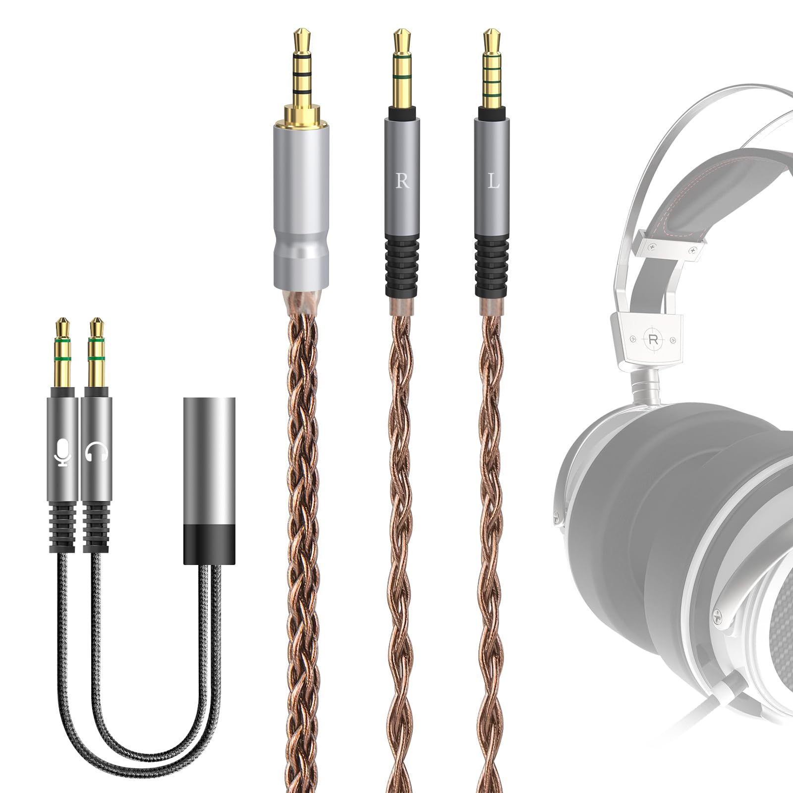 GEEKRIA Apollo Single Crystal Copper Upgrade-Audiokabel, kompatibel mit VZR Model One Audiophile Gaming-Headset, 3,5 mm (1/8 Zoll) auf Dual 3,5 mm Ersatz-Kopfhörerkabel (4,9 Fuß/1,5 m)