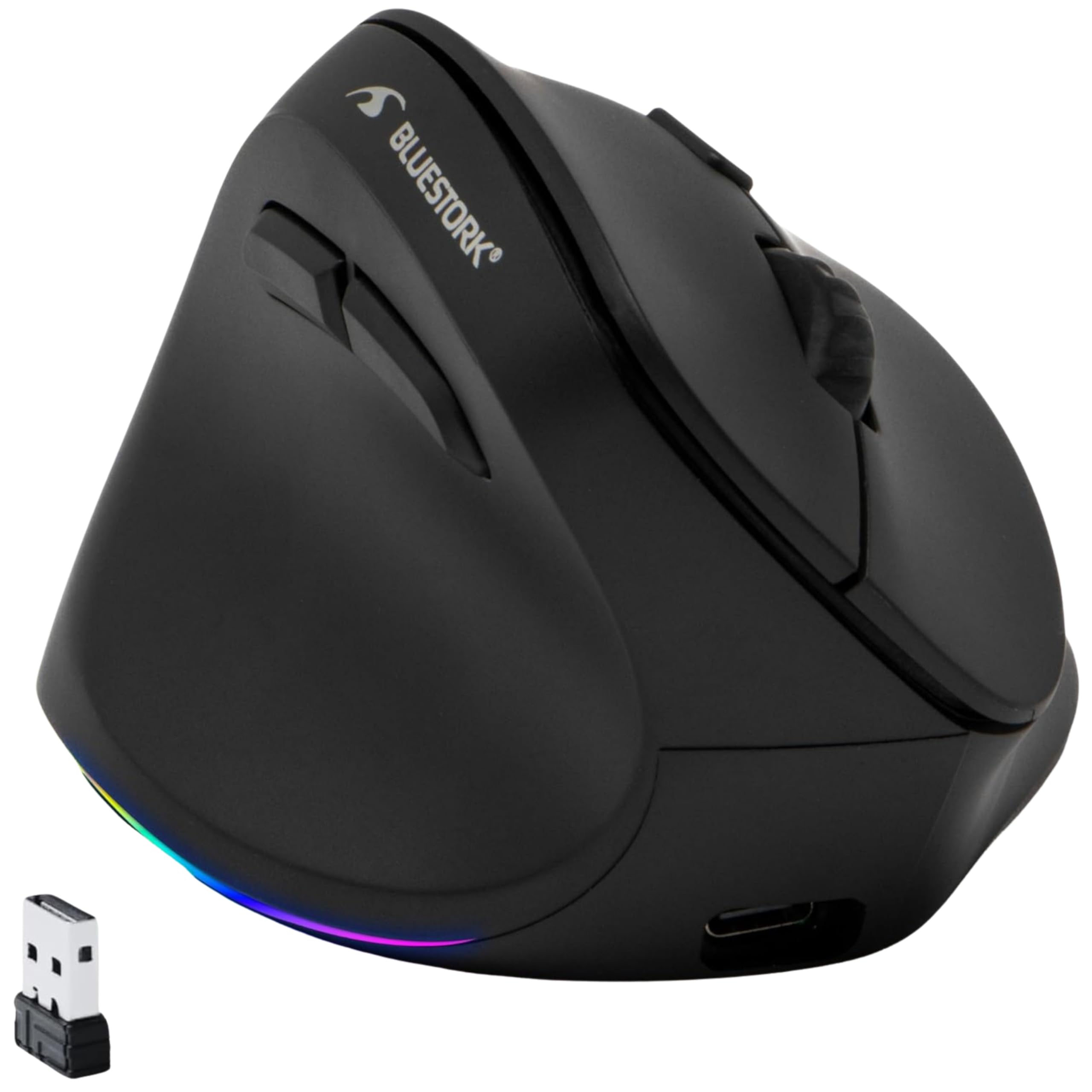 Bluestork - Ergonomische Vertikale Kabellose Maus 800-2400dpi 6 Tasten RGB - Maus Ergonomisch - Kabellos - Vorbeugung Gegen Mausarm (rsi Syndrom) - Pc & Mac - für Linkshänder - 2024