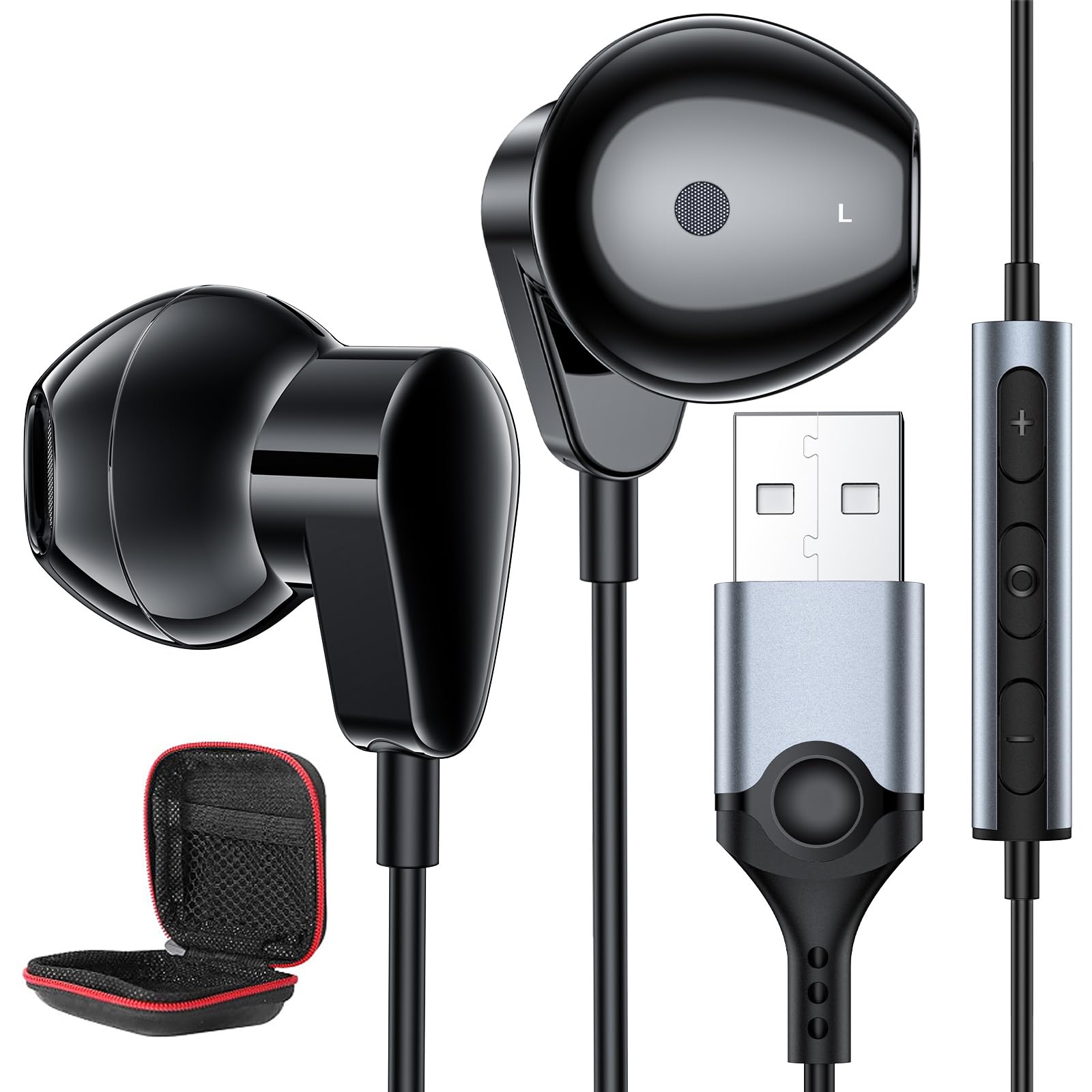 Headset USB mit Mikrofon,Leichte Gaming Kopfhörer USB,Gaming Laptop Kopfhörer PC mit Geräuschunterdrückung und Mikrofonen,In Ear Kopfhörer mit Audiosteuerung für Live-Streaming PS 4 5 Büro Chromebook