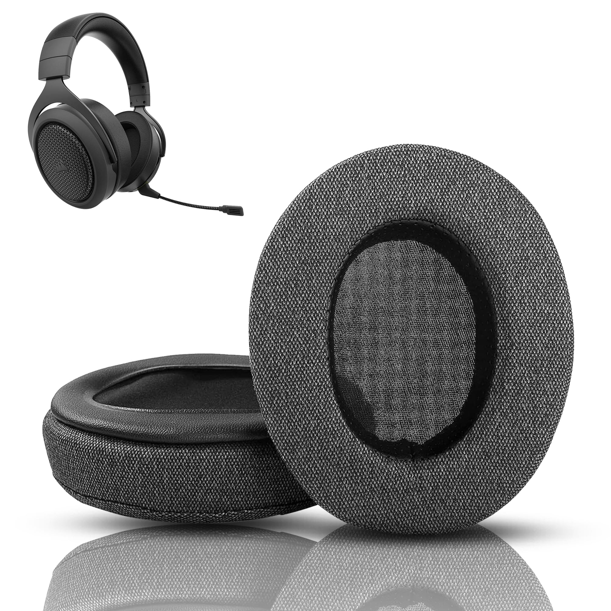 Weiche Ersatz-Ohrpolster Kissen Kompatibel mit Corsair HS70 HS60 HS50 Pro Gaming Headsets Ohrpolster Bezug mit Bequemem Stoff und Memory-Schaum