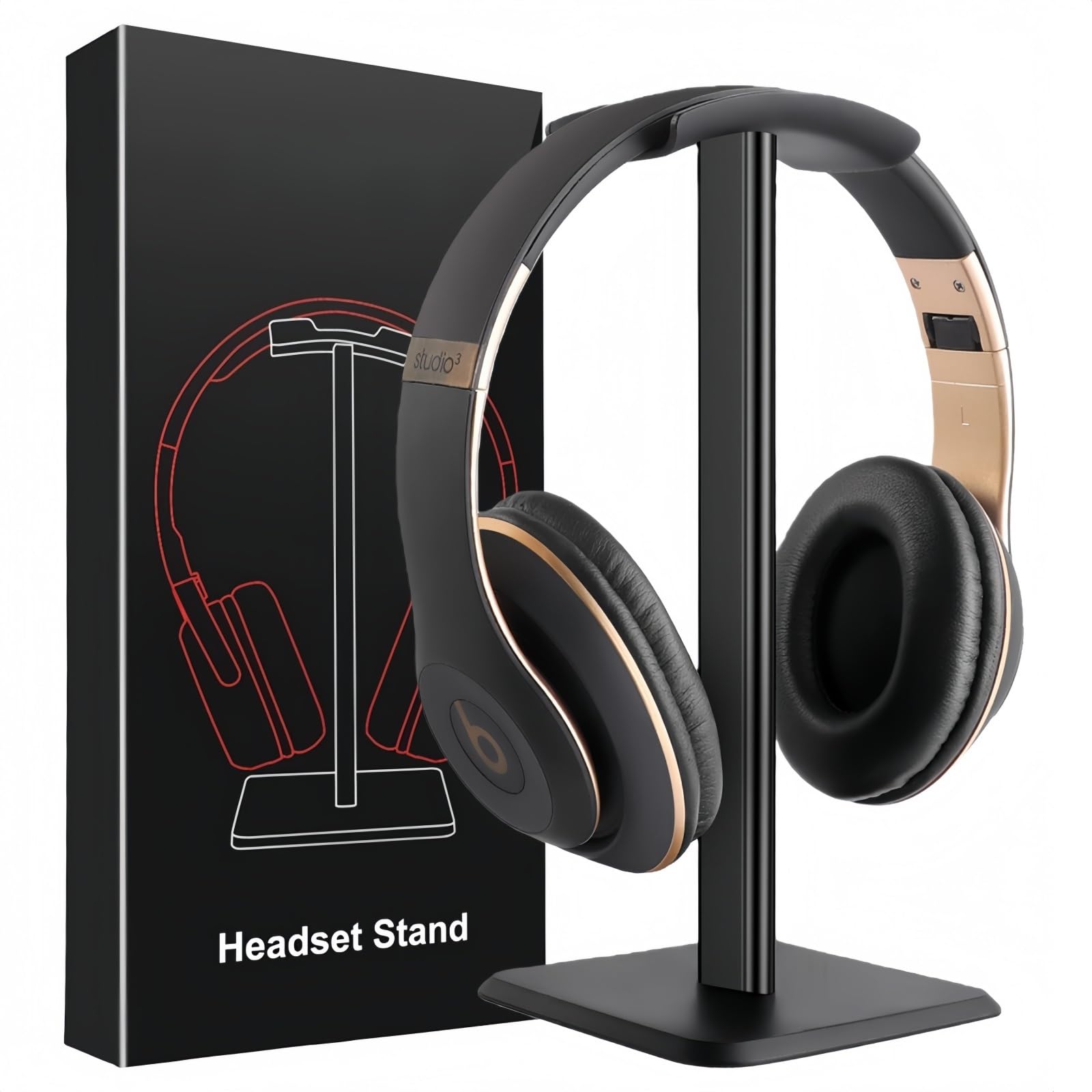 Headset Ständer, Headset Halterung, Gaming Kopfhörer Stander, Kopfhörerhalter Kopfhörerständer Ständer für Over Ear Kopfhörer Kopfhörer Haken mit Rutschfestem TPU-Silikon für Tisch Vitrine (Schwarz)