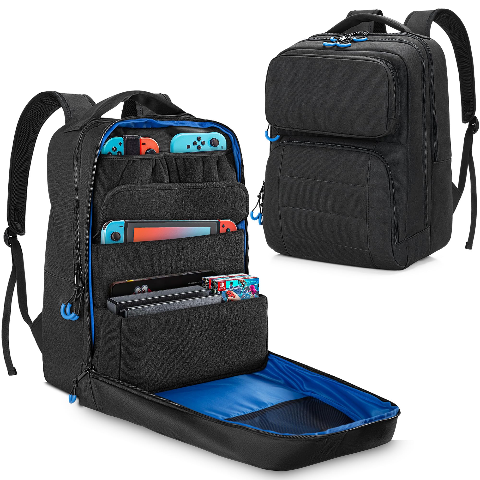 PGmoon Rucksack Kompatibel mit Nintendo Switch/Lite/OLED Modell, Schützende Tragetasche mit Verschiedenen Fächern für Docking Station, Controller & Mehr Zubehör (Patent Design)