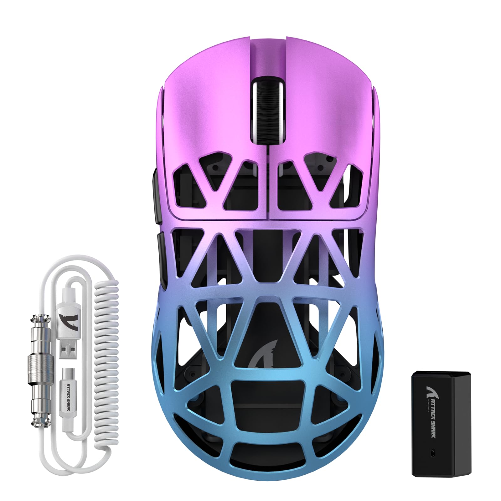 ATTACK SHARK R2PRO 45g Superlight Magnesiumlegierung Maus, PixArt PAW3950-Sensor, 42000 DPI, 8000Hz Kabellose Abfragerate, 2,4G/BT/Kabelgebundene Gaming-Mouse G502, mit Spiralkabel, PC/Mac, Lila