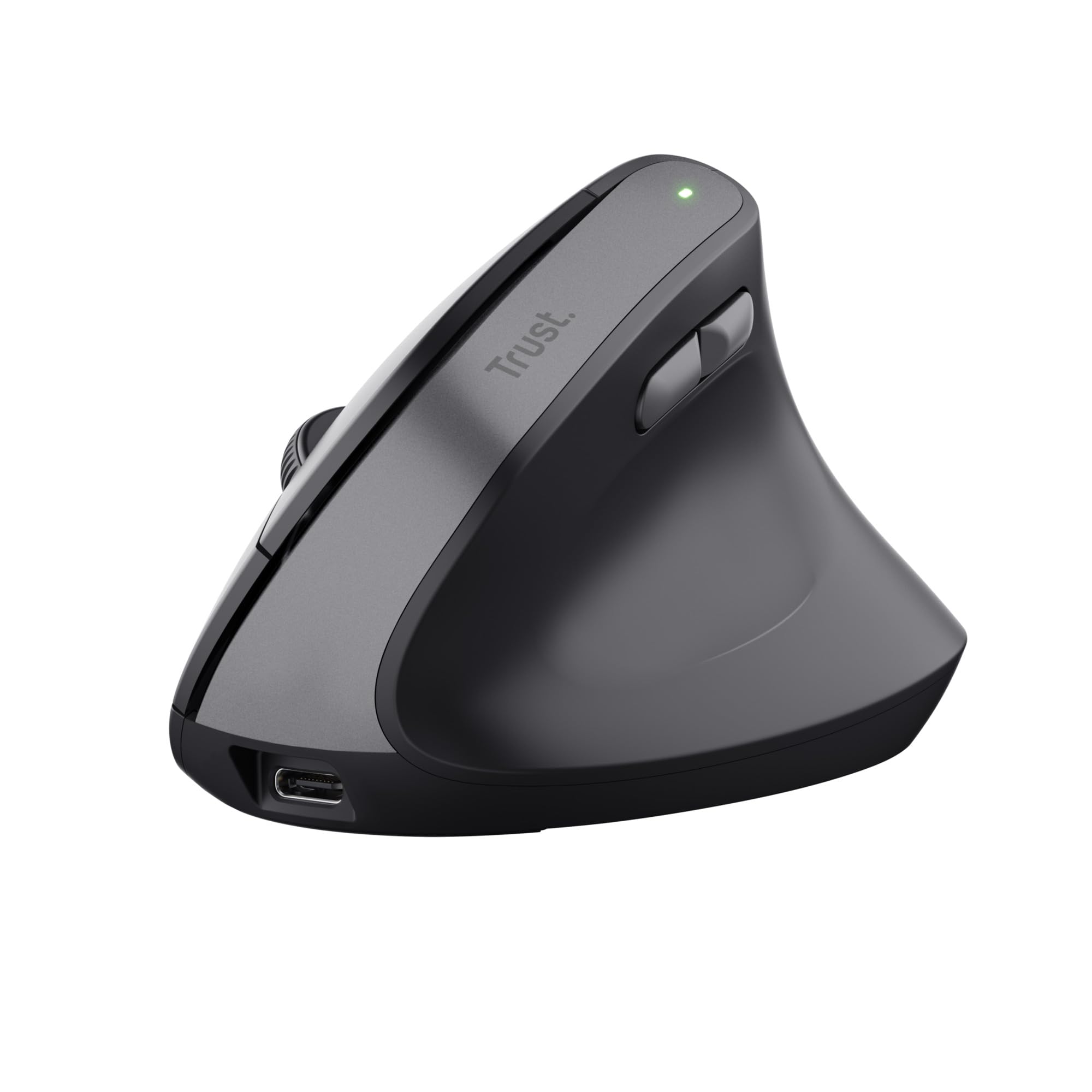 Trust Yuno Wiederaufladbare Vertikale Maus, Kabellose Ergonomische Maus 2.4GHz, Vorbeugung Gegen Mausarm/Tennisarm (RSI Syndrom), 800-2400 DPI, 70% Recyclingkunststoff, PC, Laptop, Mac - Schwarz