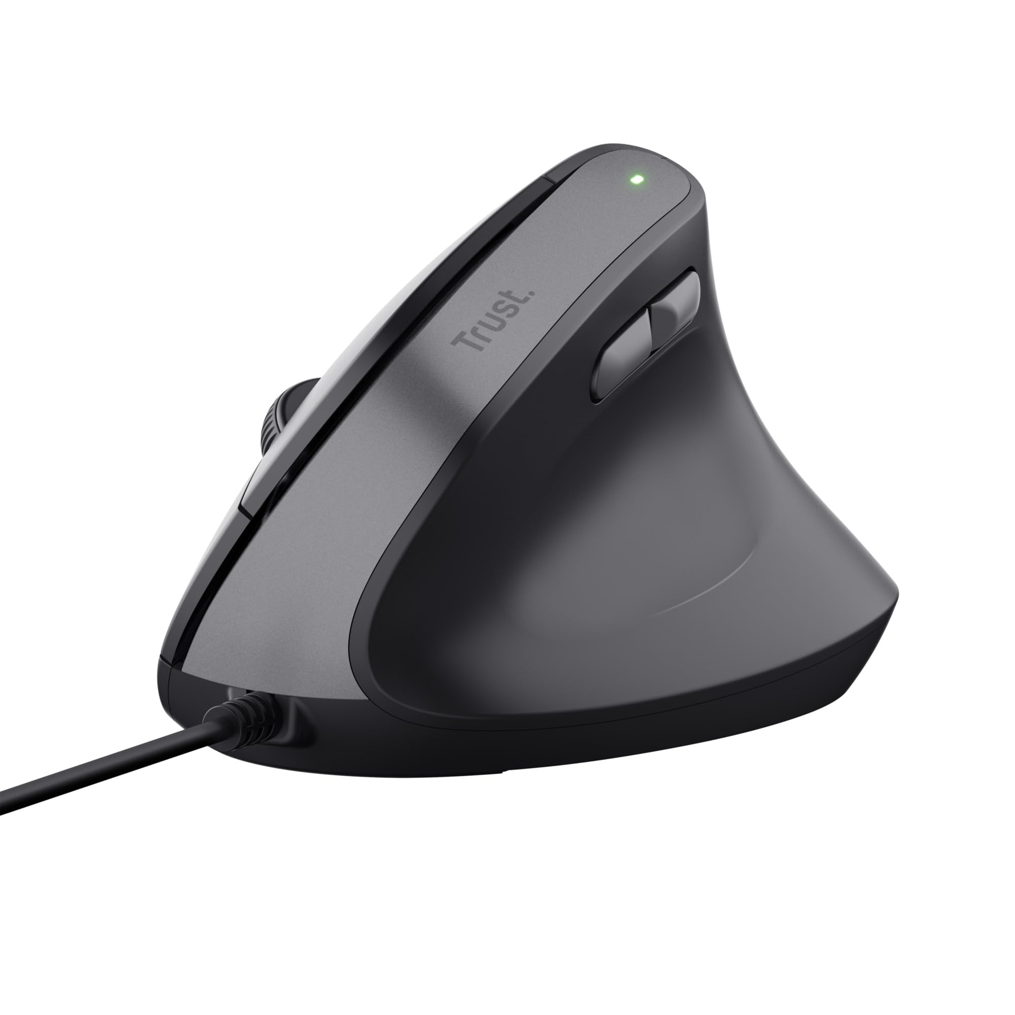 Trust Yuno Vertikale Maus, Ergonomische Maus für Rechtshänder, Vorbeugung Gegen Mausarm/Tennisarm (RSI Syndrom), 60% Recyclingkunststoff, mit Kabel, Computer Laptop PC Mac - Schwarz