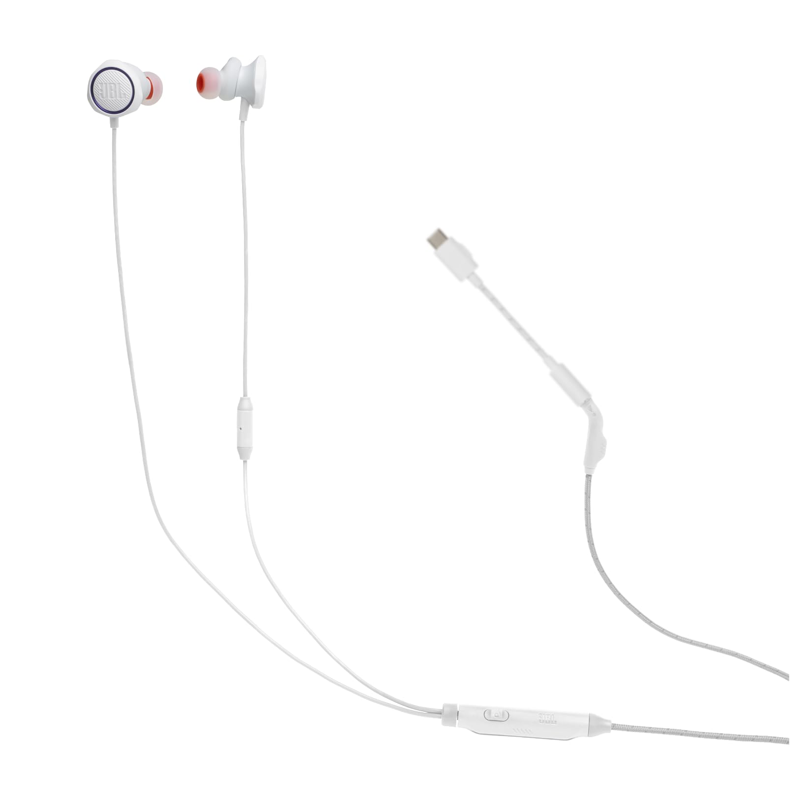 JBL Quantum 50C, kabelgebundenes In-Ear-USB-C-Gaming-Headset mit JBL QuantumSURROUND Sound, Multi-Plattform-Kompatibilität, sprachfokussiertem Mikrofon, Lautstärke-Slider und Stummschaltung, Weiß