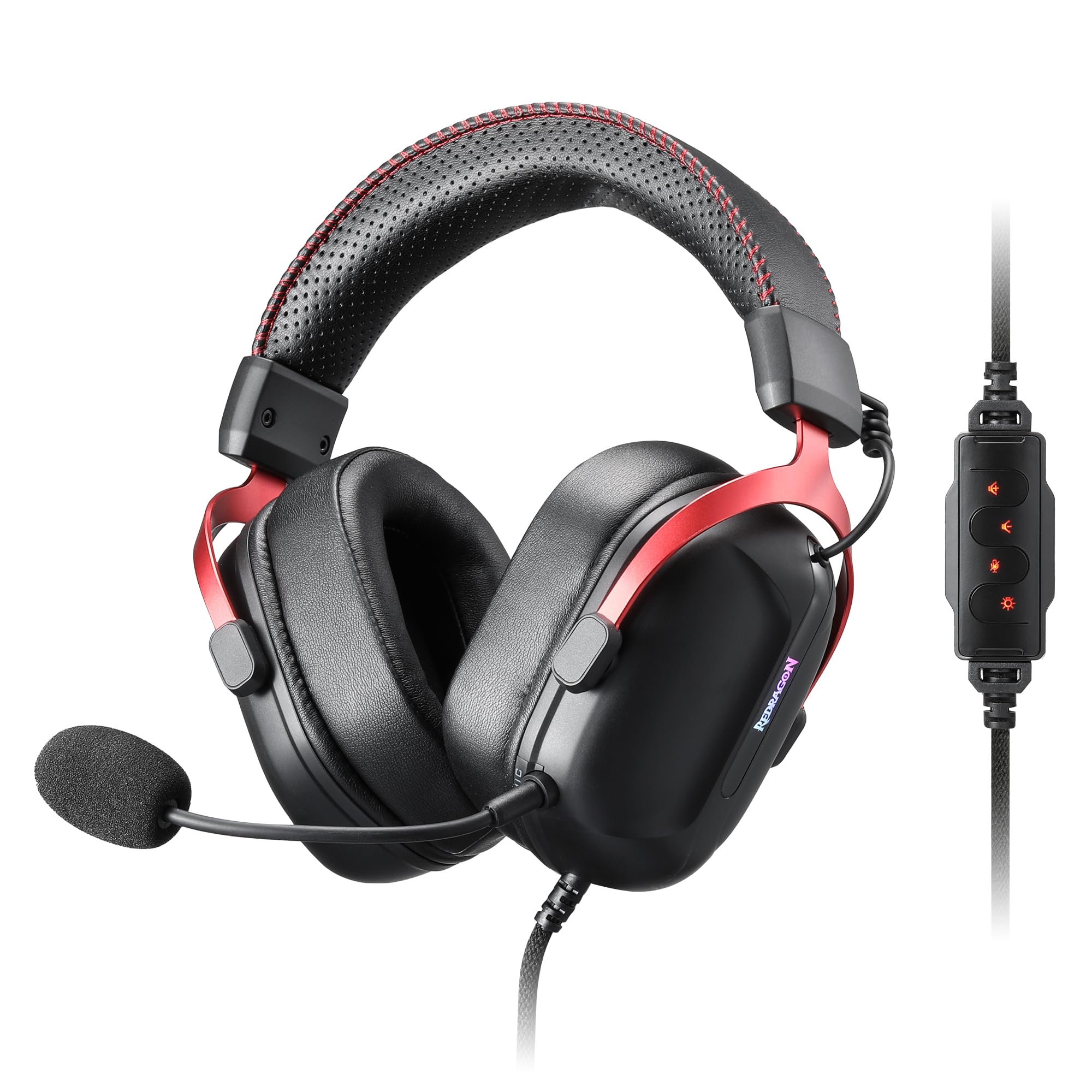 Redragon H312 Kabelgebundenes Gaming-Headset, 7.1 Surround Sound, 50-mm-Treiber, Ohrpolster aus PU-Lederschaum, abnehmbares Mikrofon, Over-Ear-Kopfhörer funktioniert für Mobilgeräte, PC/PS3/PS4/PS5
