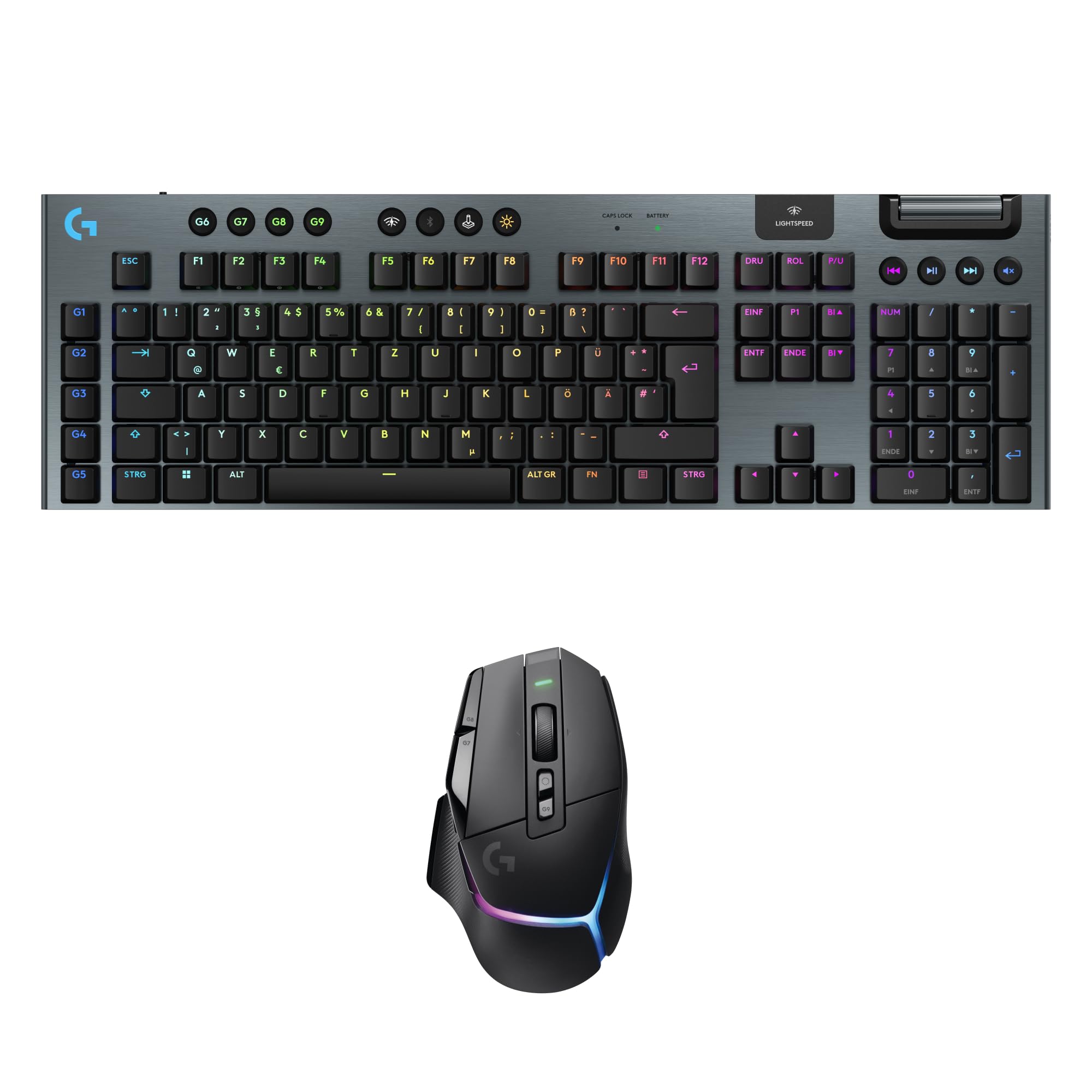 Logitech G G915 X LIGHTSPEED Low-Profile-Kabellose Gaming-Tastatur, Double-Shot-PBT-Tastenkappen, GL Brown-Tactile, PC/Mac, DEU QWERTZ & G502 X PLUS LIGHTSPEED Kabellose RGB-Gaming-Maus - Schwarz