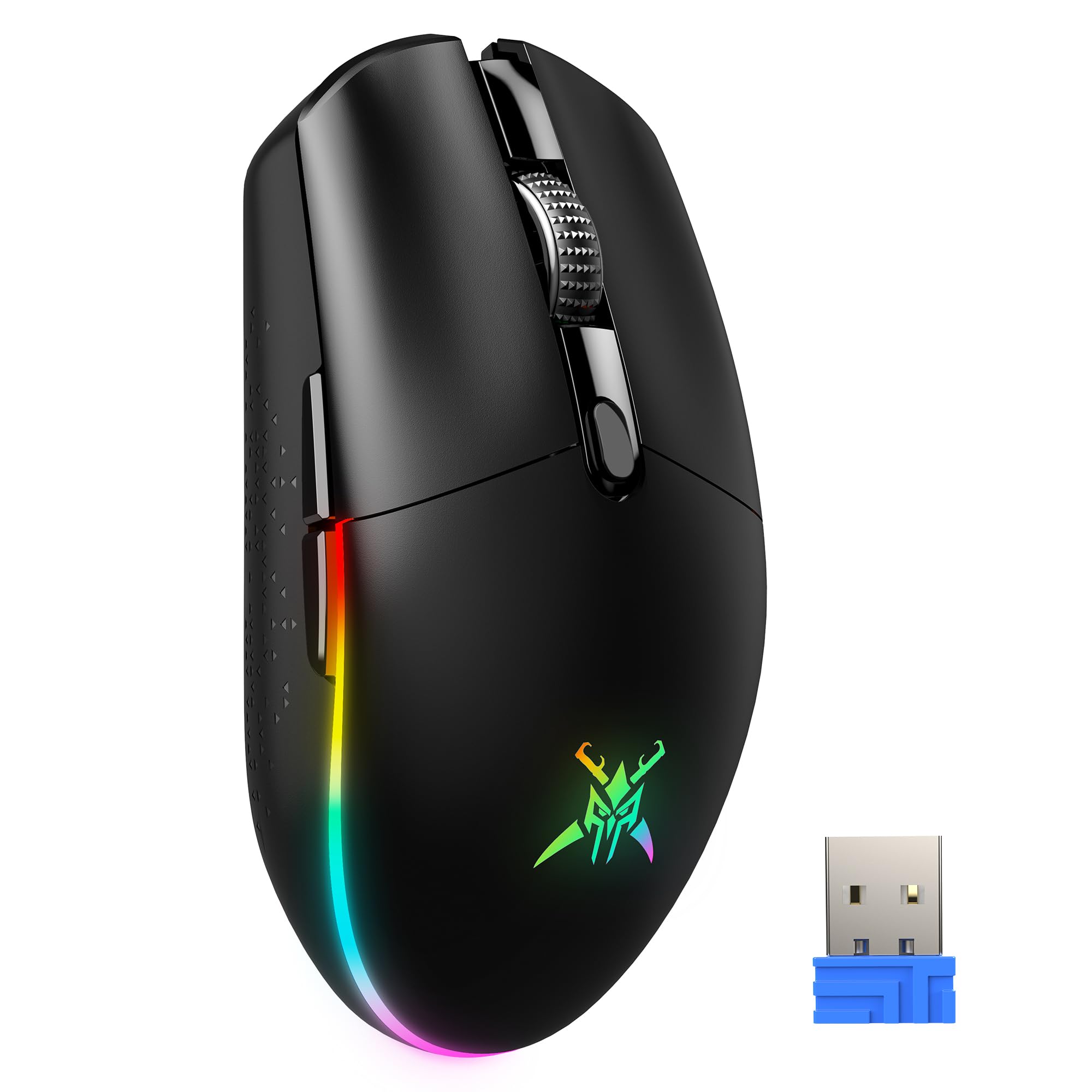 TECKNET Kabellose Gaming-Maus, RGB 2.4G/USB-C Kabelgebundene Gaming-Maus, 8000 DPI Wiederaufladbar, PC Gaming Mouse mit Programmierbaren Tasten, 72g Ultraleicht Maus für Windows XP/11/10/8/7 usw