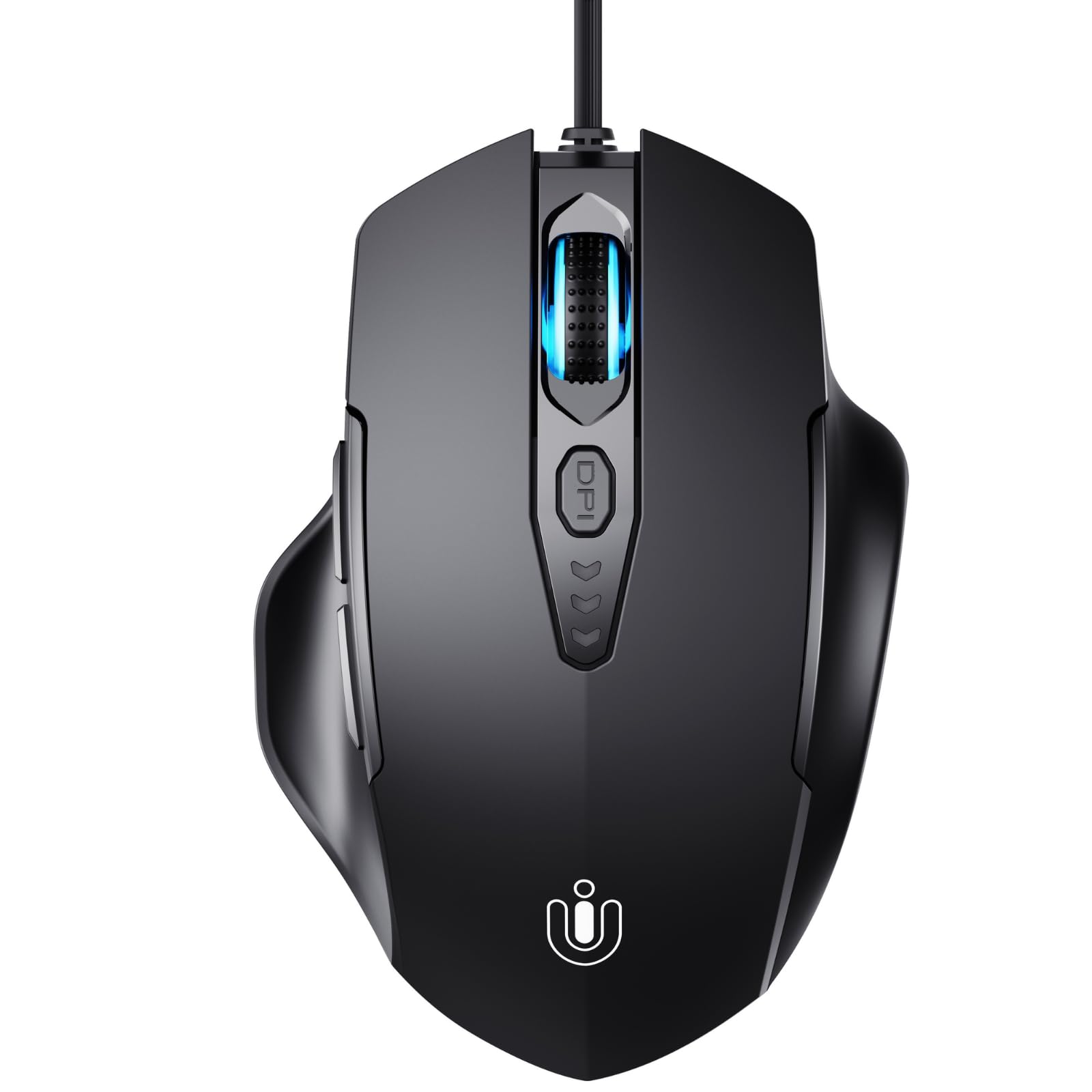 Uineer Maus Mit Kabel, ergonomisches Design, bis zu 7200 DPI einstellbar mit 6 Tasten, Computer Maus PC Laptop Computer,Plug & Play,Matte Black