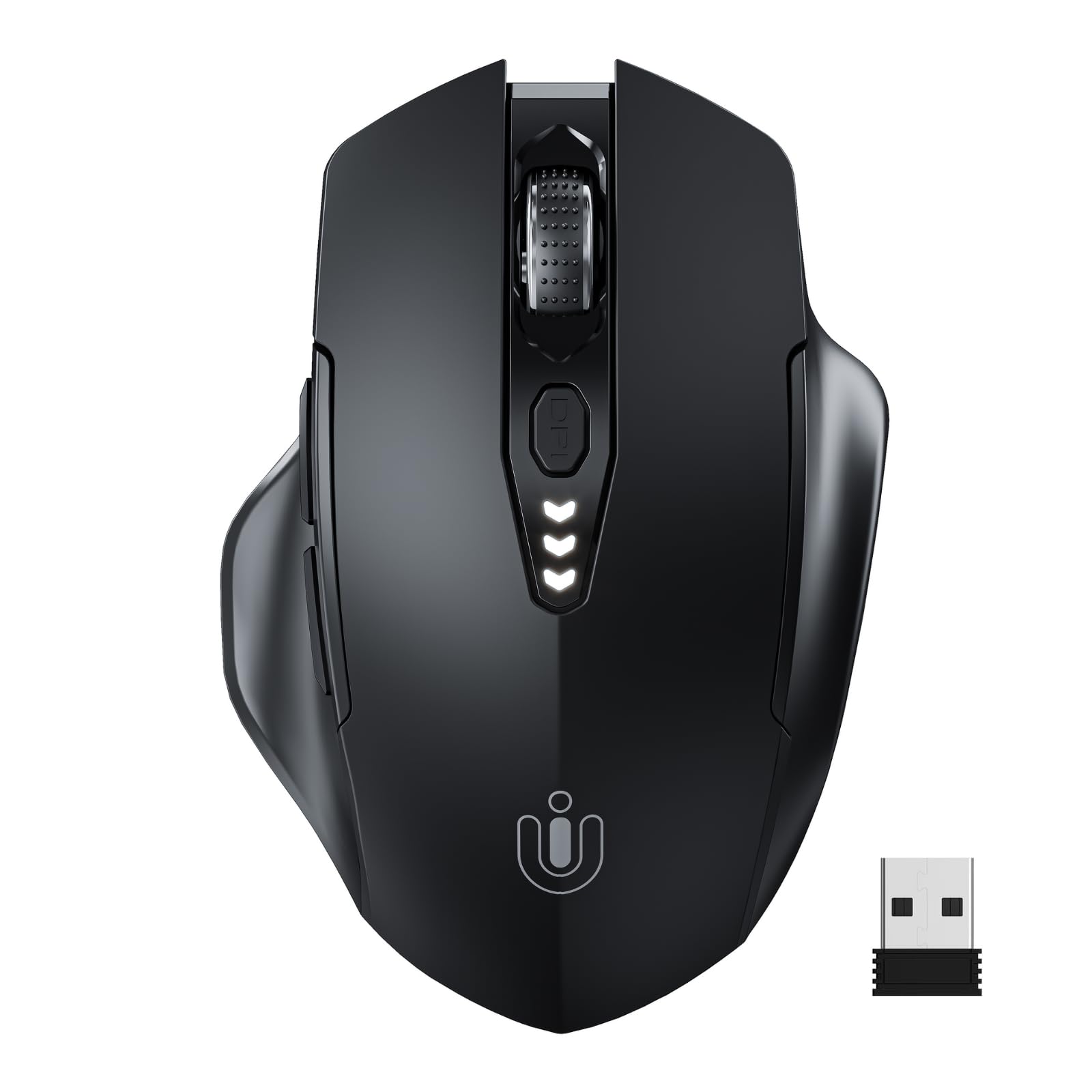 Uineer kabellose Maus, [Verbessert] Mit visueller Batterieanzeige, 2.4G USB Ergonomische Maus kabellos, 4 einstellbare DPI-Stufen,PC Mouse für Büro- oder Gaming,Mattschwarz