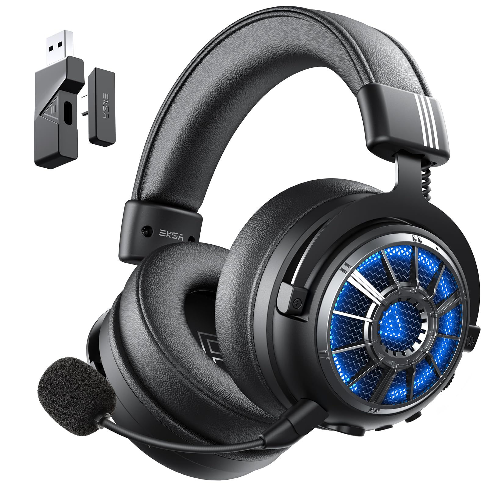 EKSA E5000BT Wireless Gaming Headset, Detachable Noise Canceling Microphone Bluetooth 5.3 Gaming Headphones 2.4GHz USB-C & USB Schnittstelle, 7.1 Surround Sound, für PC PS4 PS5 Mac