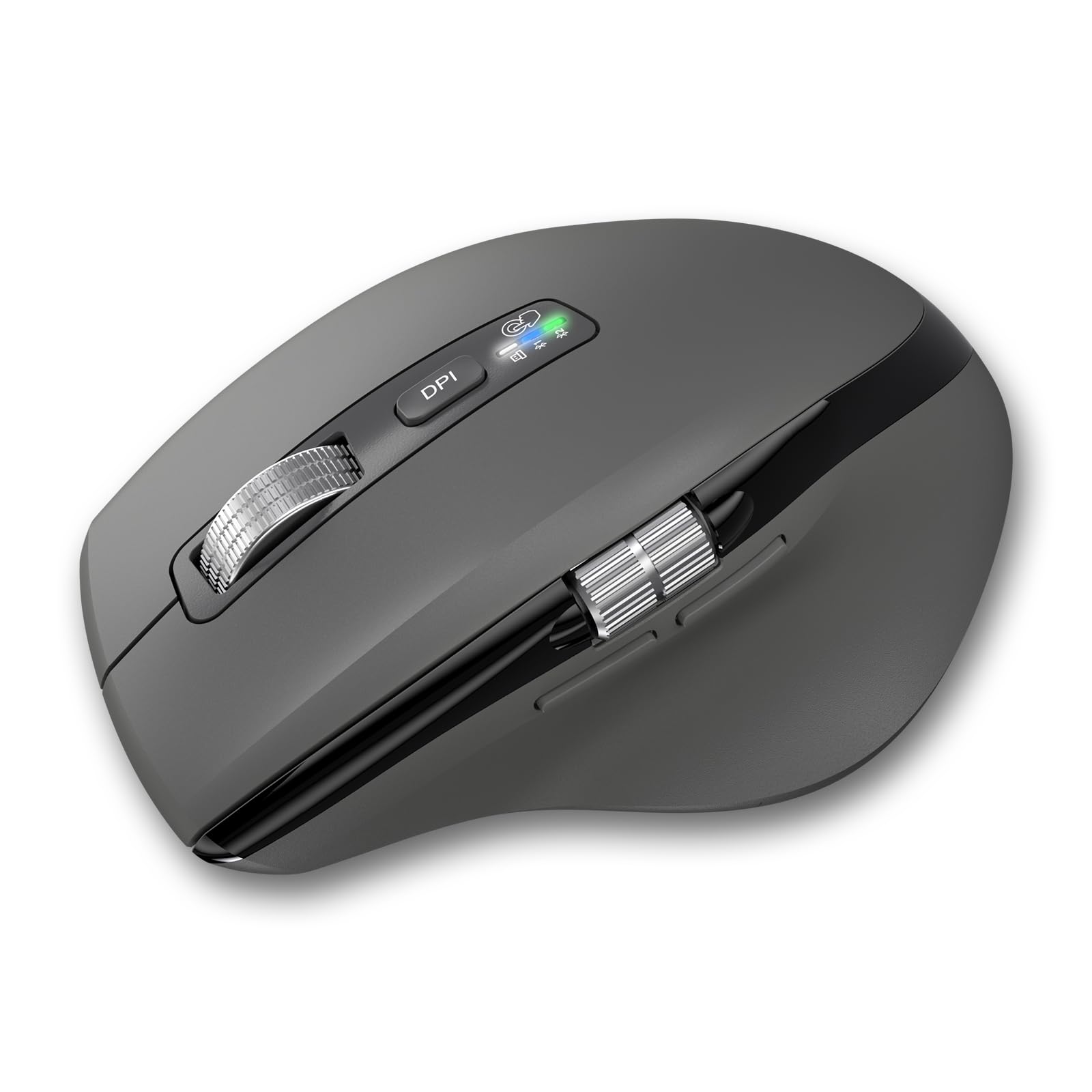 INFINMIND Kabellose Bluetooth-Maus mit Smart Flying Scroll, Daumenrad & ergonomischem Design, Leise 3-Geräte-Maus für Mac OS/Chrome/Linux/Android (Grau)