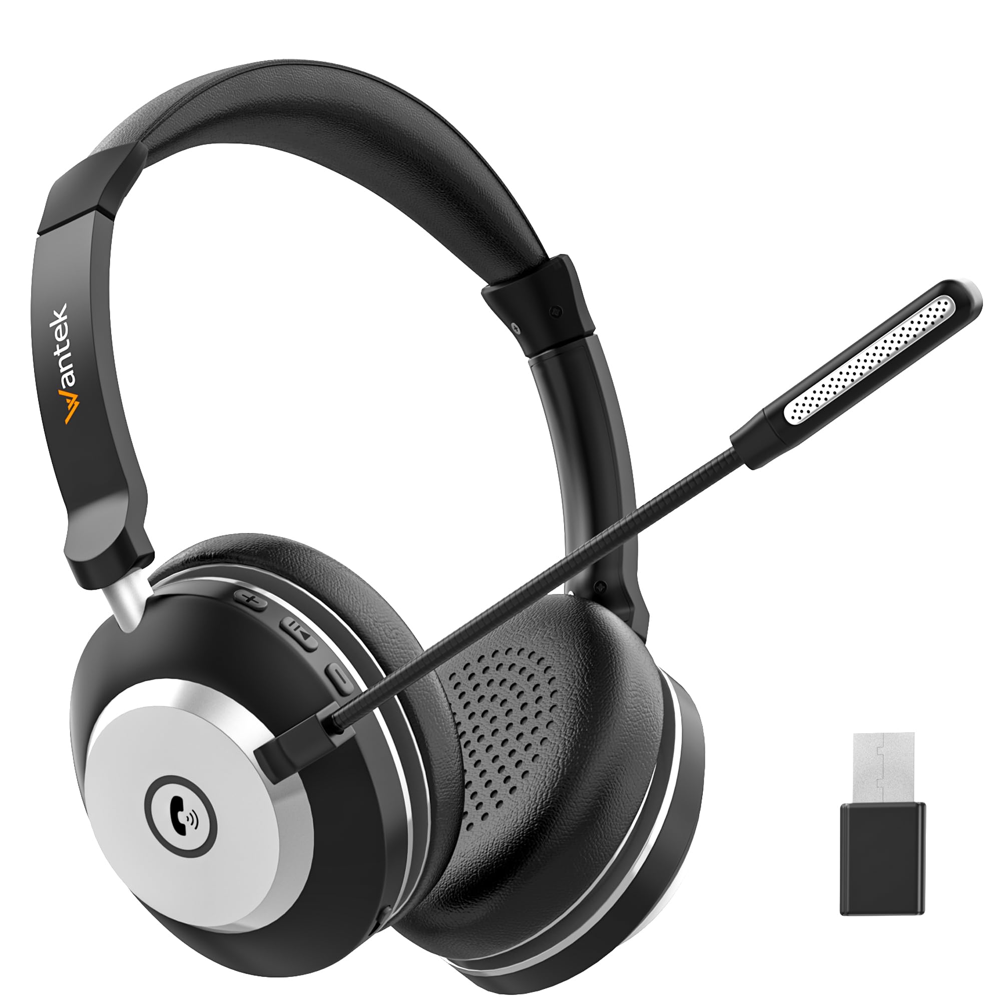 Wantek Wireless Headset mit Noise Cancelling Mikrofon und USB Dongle für PC Laptop, Bluetooth Kabellos mit Teams-Kompatibilität für Computer Call Center