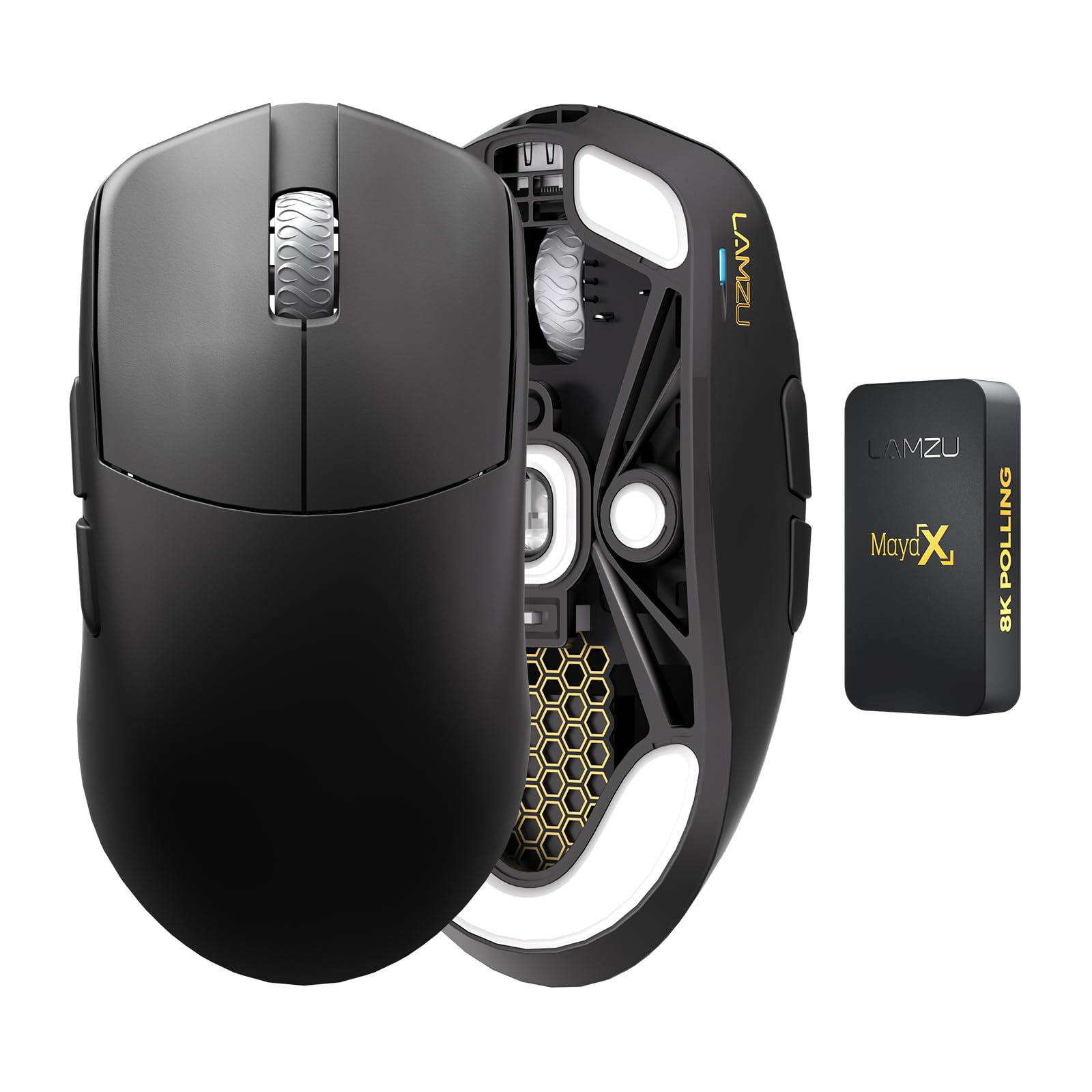 Lamzu MAYA X Kabellose Gaming-Maus, ultraleicht, 47 g, optischer Schalter, max 30000 dpi, symmetrisch, MCU Nordic 52840, staubdichter Encoder, PAW3950-Sensor (größerer Maya)
