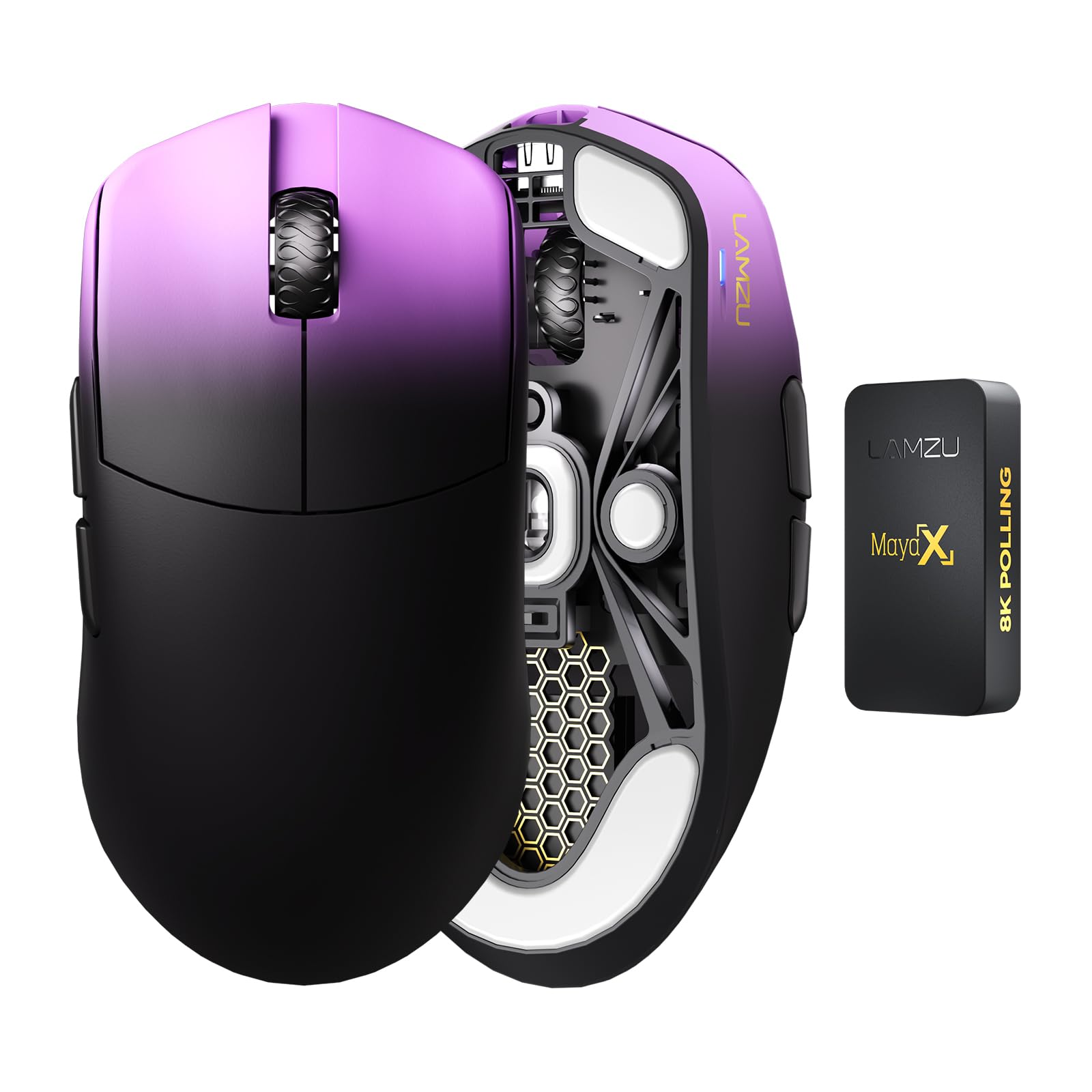 Lamzu MAYA X Kabellose Gaming-Maus, ultraleicht, 47 g, optischer Schalter, max 30000 dpi, symmetrisch, MCU Nordic 52840, staubdichter Encoder, PAW3950-Sensor (größerer Maya)