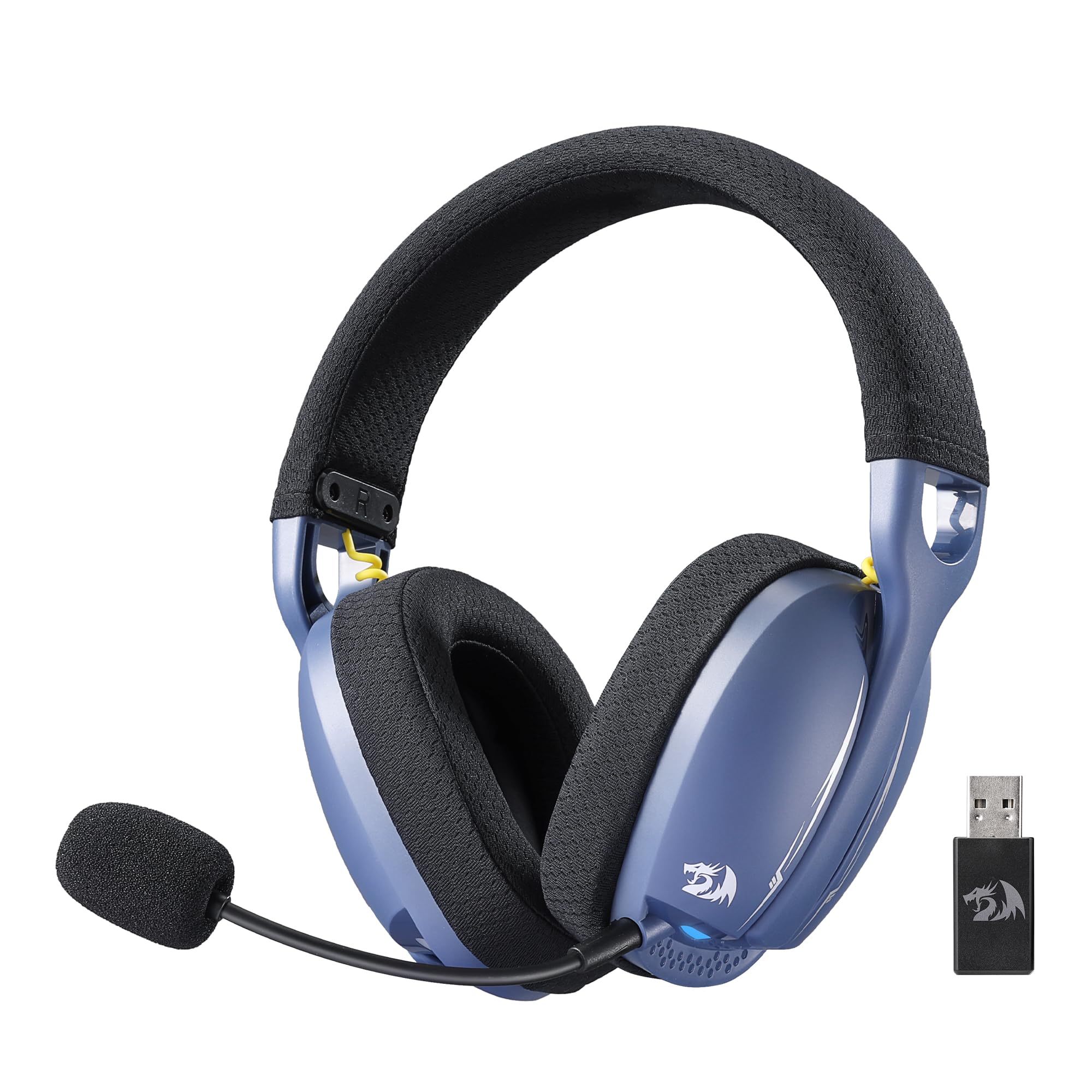Redragon H878 3-Modus Kabelloses Gaming-Headset mit Blauer Beleuchtung – Leichtgewichtig – 7.1 Surround Sound – 40-mm-Treiber – Abnehmbares Mikrofon – für PC, Switch, Mobilgerät, Schwarz & Blau