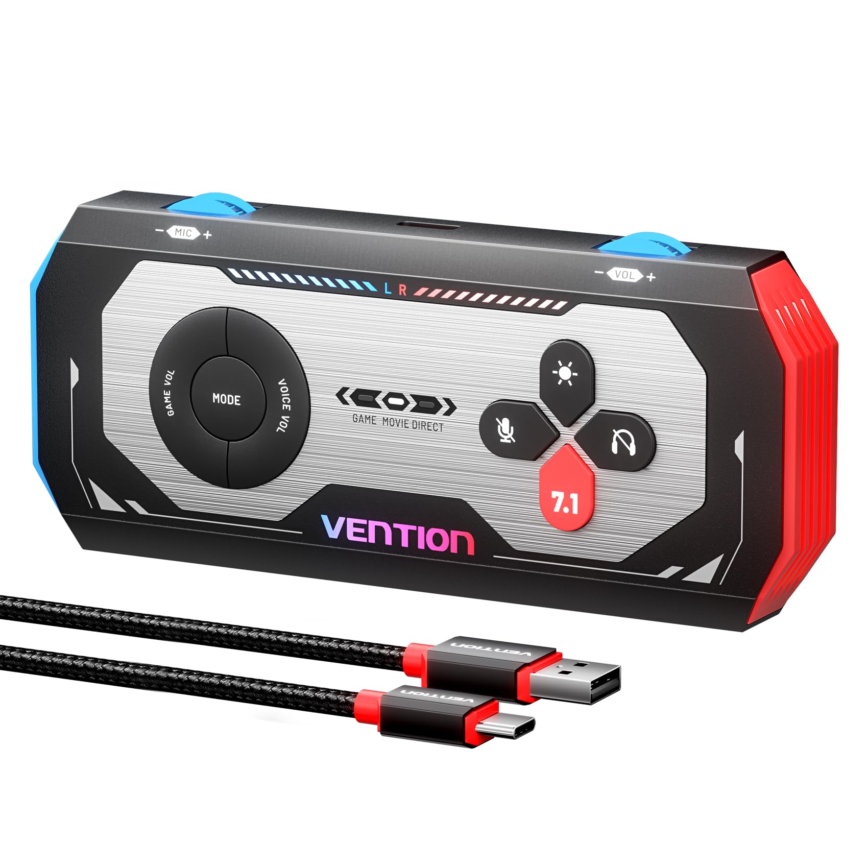 VENTION USB 7.1 Soundkarte Extern Gaming-DAC, 7.1 Virtual Surround Sound, 24bit/192KHz, RGB Light System, Gaming Audio Verstärker Kompatibel mit PS5, PS4, Xbox One, Switch, PC, Headset