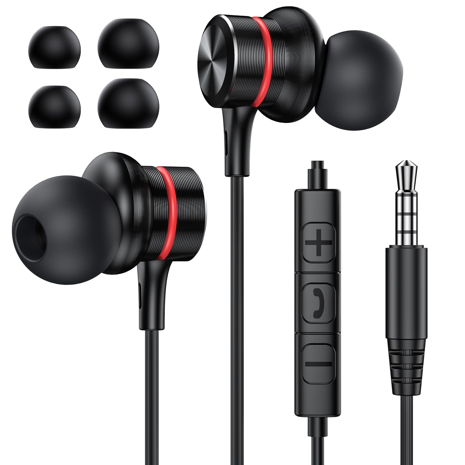 MOSWAG In Ear Kopfhörer mit Kabel, In Ear Kopfhörer 3.5mm Klinke, Anschlussom Kabel Ohrhörer mit Mikrofon und Lautstärkeregler für iPhone, Samsung, Desktop PC, Tablets, Laptops, MP3, MP4 (1PACK)
