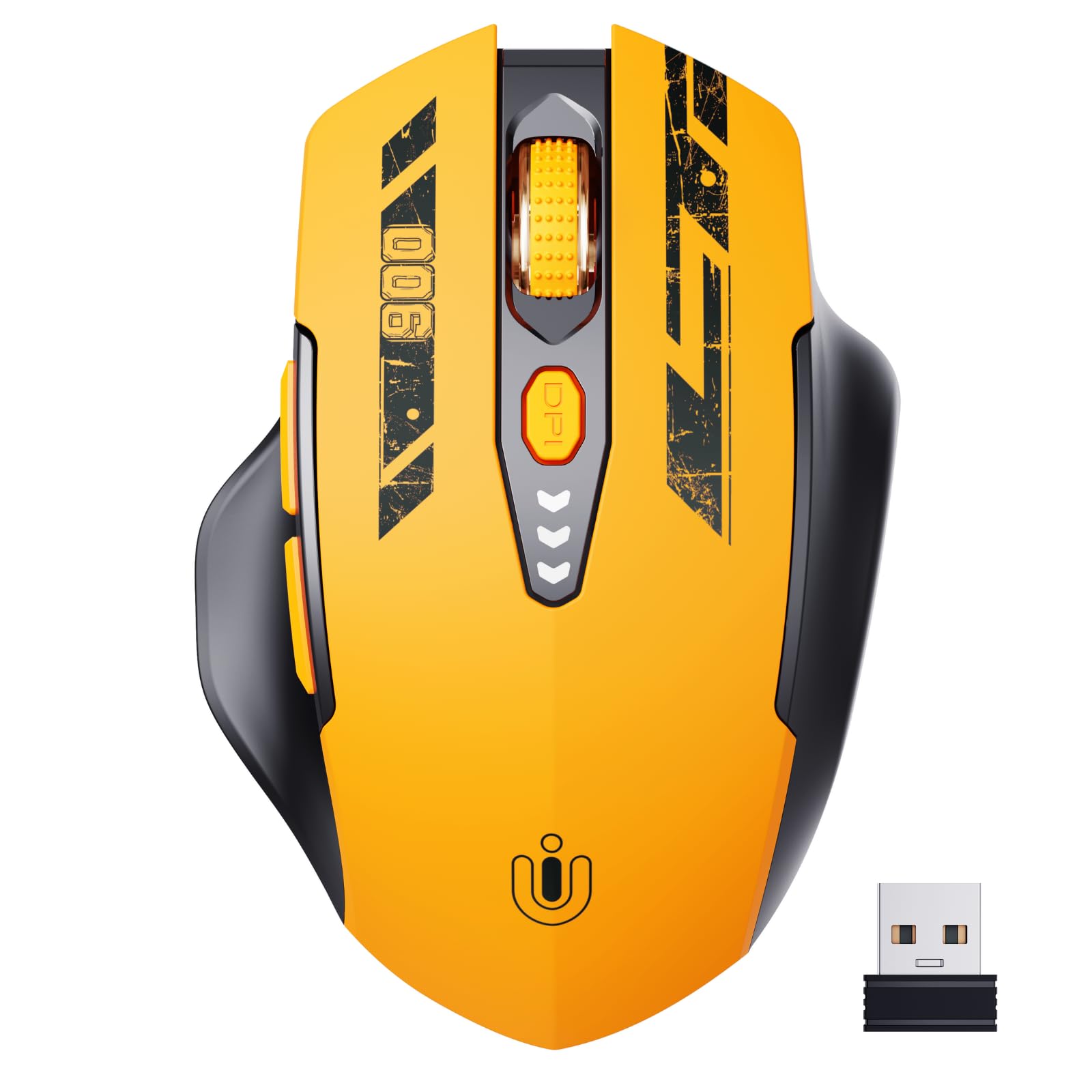 Uineer kabellose Maus, [Verbessert] Mit visueller Batterieanzeige, 2.4G USB Ergonomische Maus kabellos, 4 einstellbare DPI-Stufen,PC Wireless Mouse für Büro- oder Gaming,Gelb