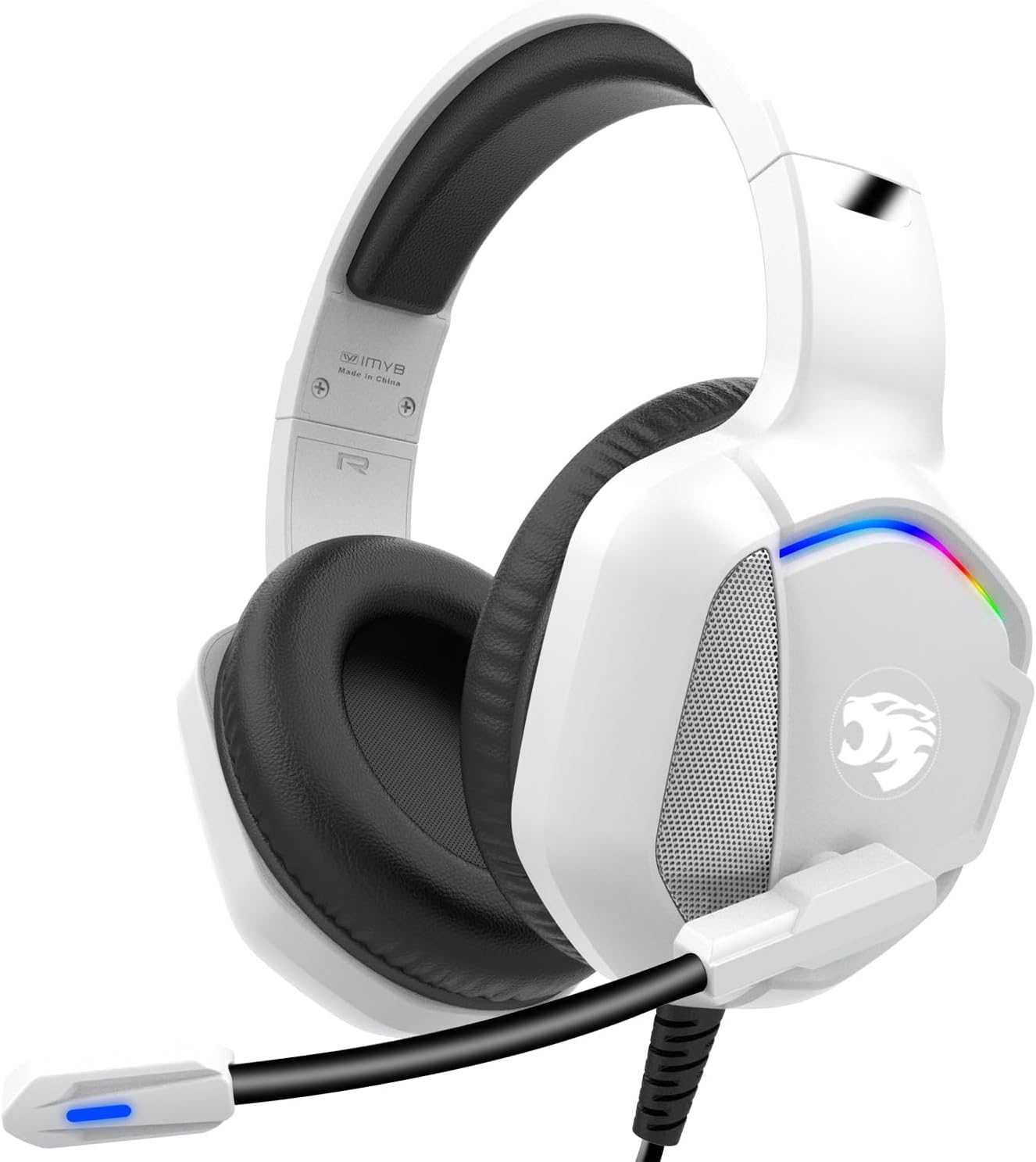 IMYB Gaming-Headset mit Mikrofon für PC, Xbox One Serie X/s, PS4, PS5, Stereo, kabelgebunden, Geräuschunterdrückung, Over-Ear-Kopfhörer mit Mikrofon, RGB, für Computer, Laptop, Mac