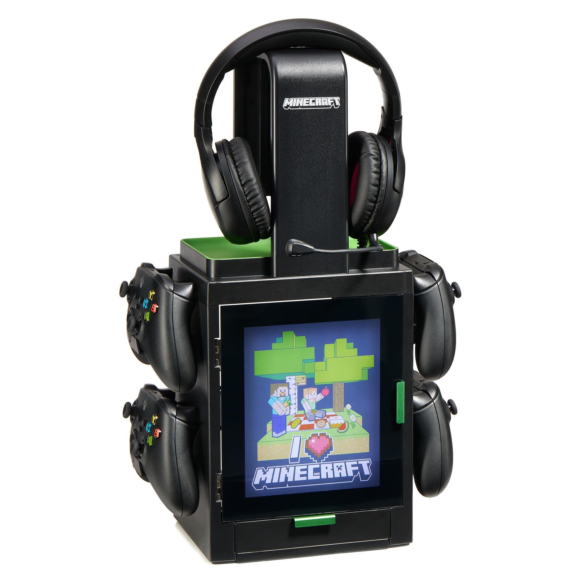 Numskull Offizieller Minecraft LED Light Gaming-Schrank, Controller-Halter & Headset-Ständer für PS4/PS5 & Xbox Series X|S - Mehrere LED-Beleuchtungseinstellungen - Offizielles Minecraft-Merchandise