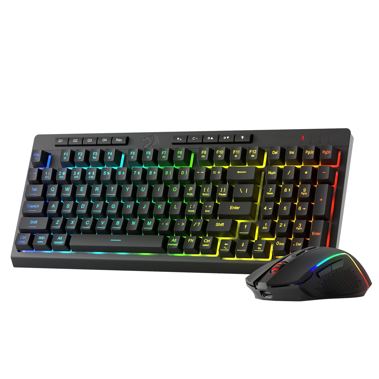 Redragon BS142 Kabellose Gaming-Tastatur- und -Maus-Kombination - K515 PRO RGB-Membrantastatur und M693 PRO Gaming-Maus im Paket, 98 Tasten
